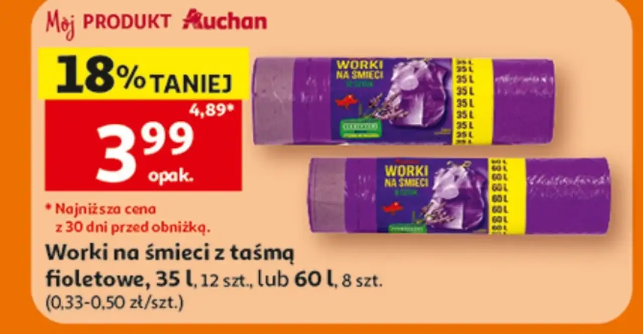 Worki na śmieci z taśmą fioletowe Moj PRODUKT Auchan