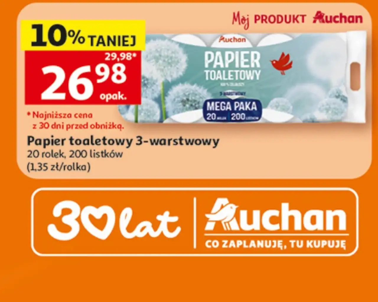 Papier toaletowy 3-warstwowy Moj PRODUKT Auchan