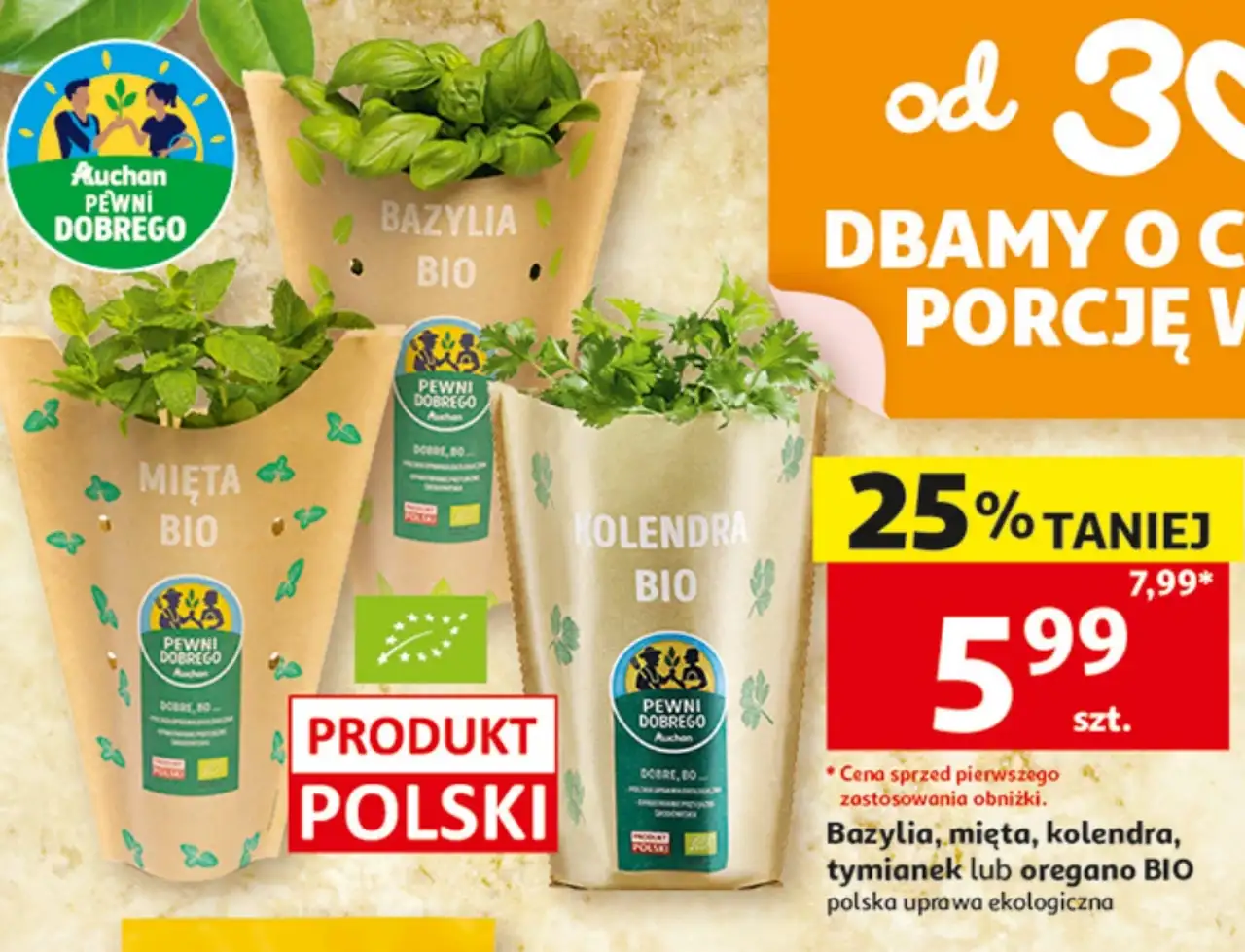 Bazylia, mięta, kolendra, tymianek lub oregano BIO Pewni Dobrego