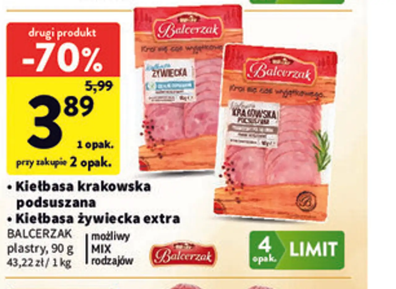 Kiełbasa krakowska podsuszana / Kiełbasa żywiecka extra plastry Balcerzak