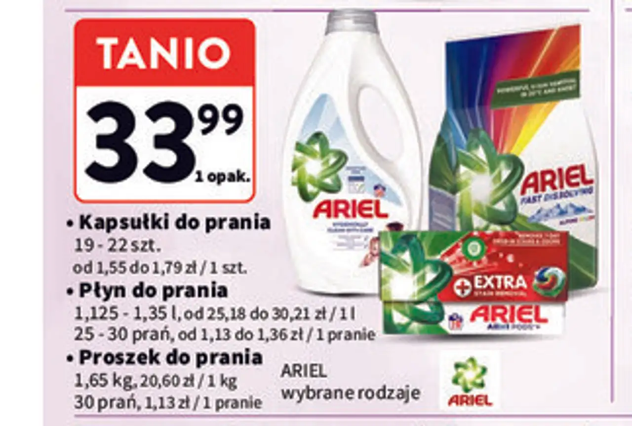 Kapsułki, płyn lub proszek do prania Ariel