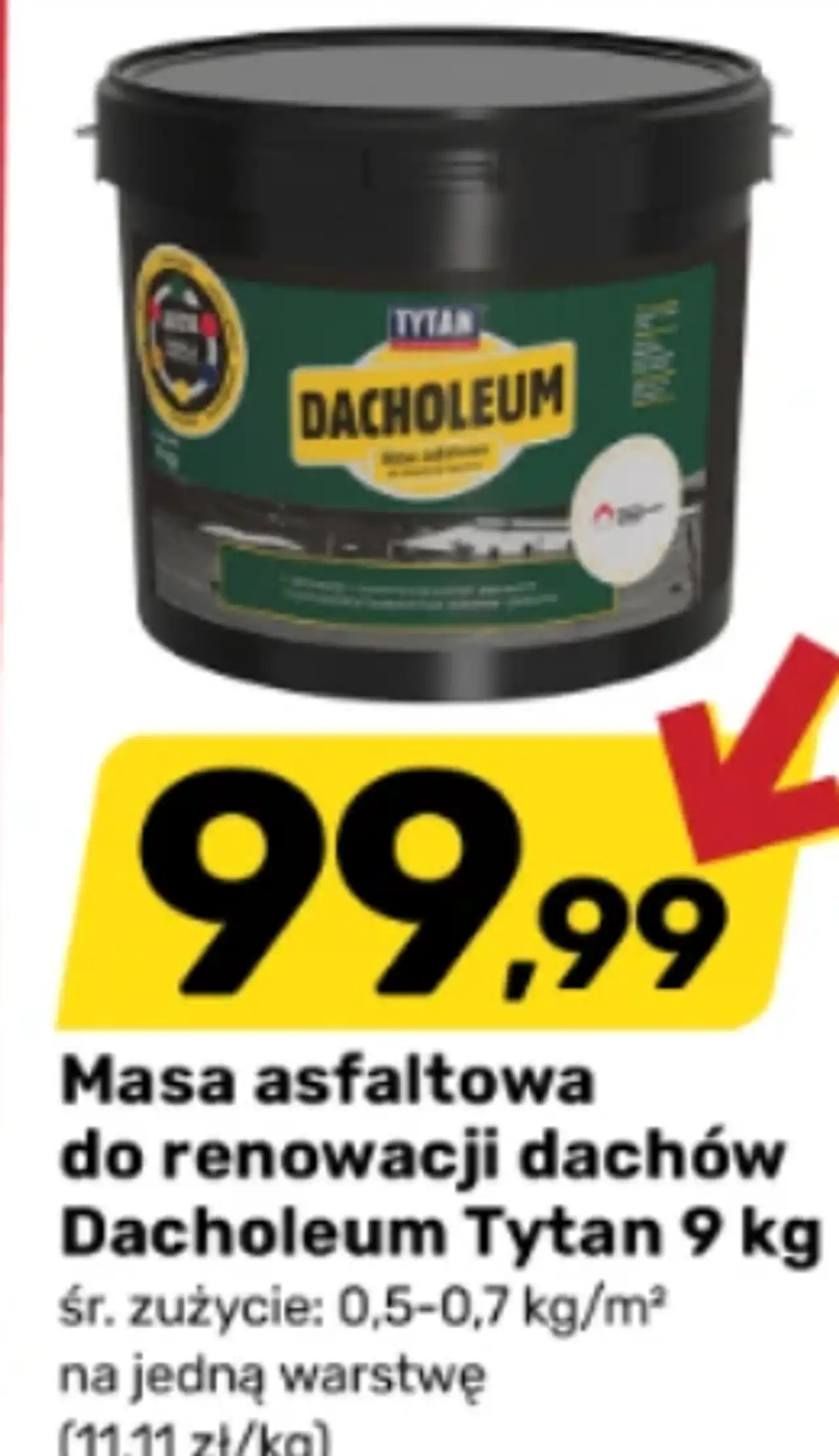 Masa asfaltowa do renowacji dachów Dacholeum Tytan 9 kg