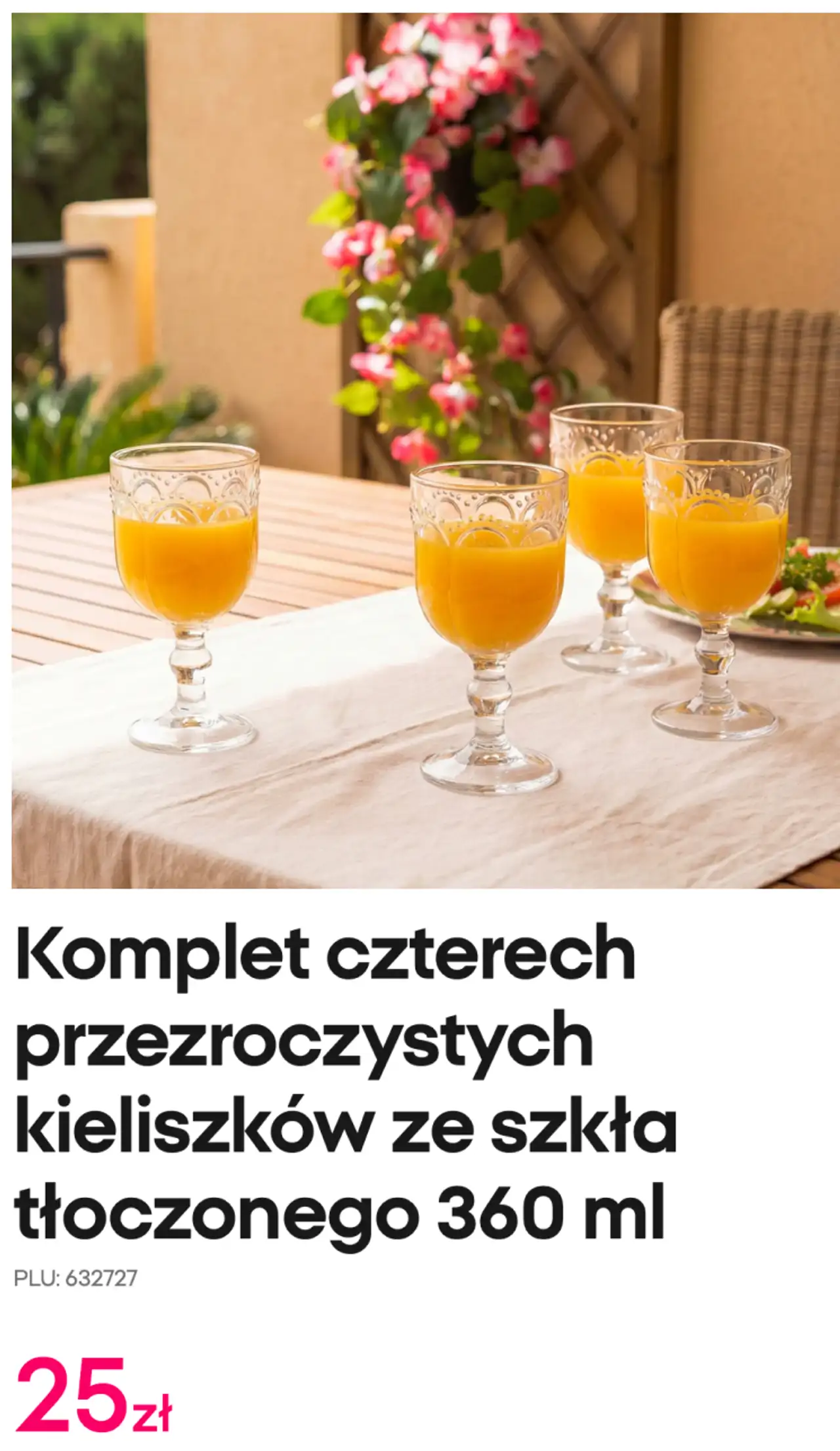 Komplet czterech przezroczystych kieliszków ze szkła tłoczonego 360 ml