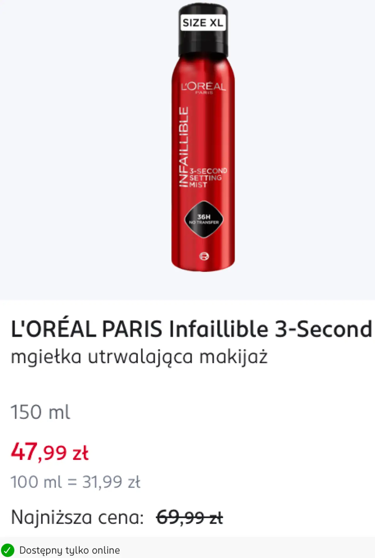 L'ORÉAL PARIS Infaillible 3-Second mgiełka utrwalająca makijaż