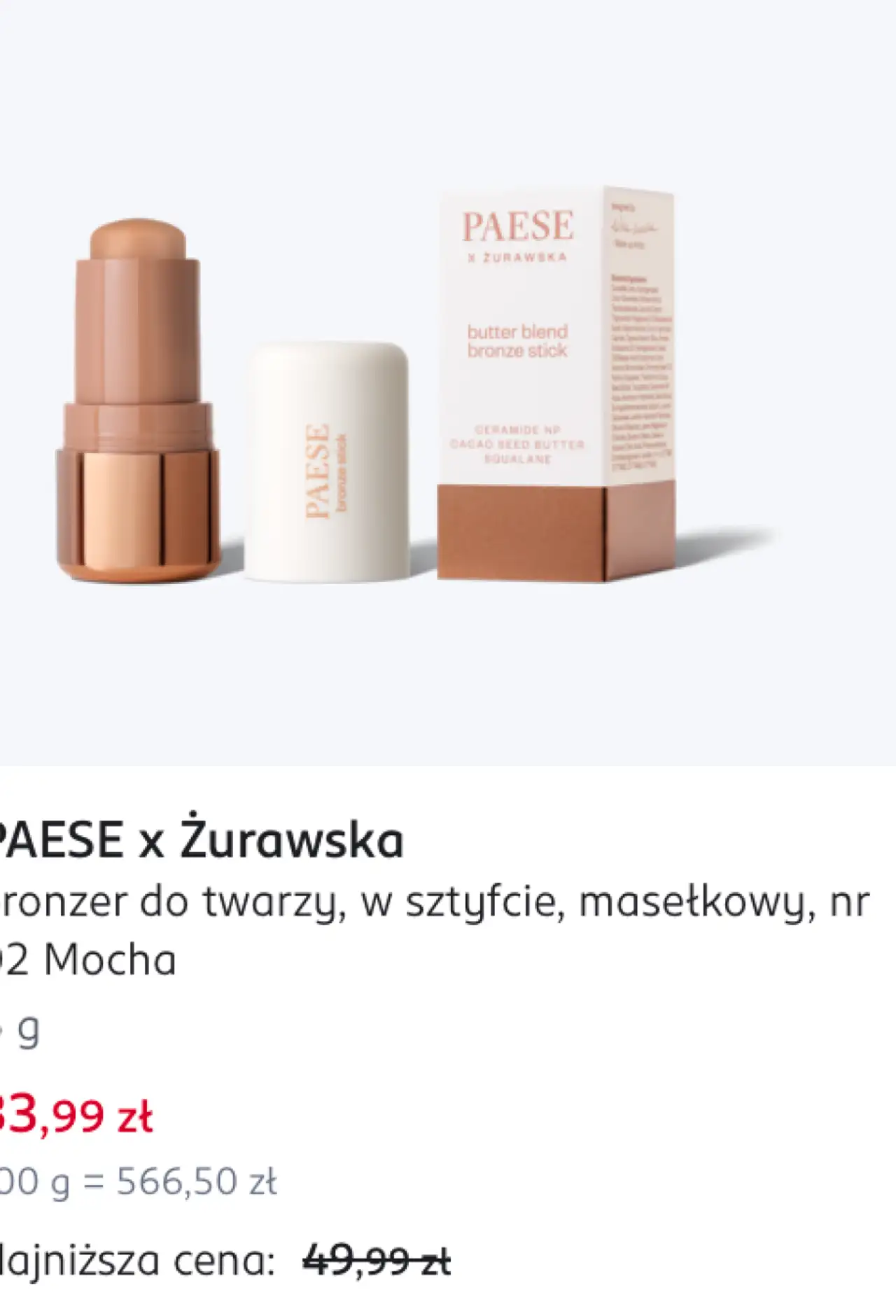 PAESE x Żurawska bronzer do twarzy, w sztyfcie, masełkowy, nr 02 Mocha
