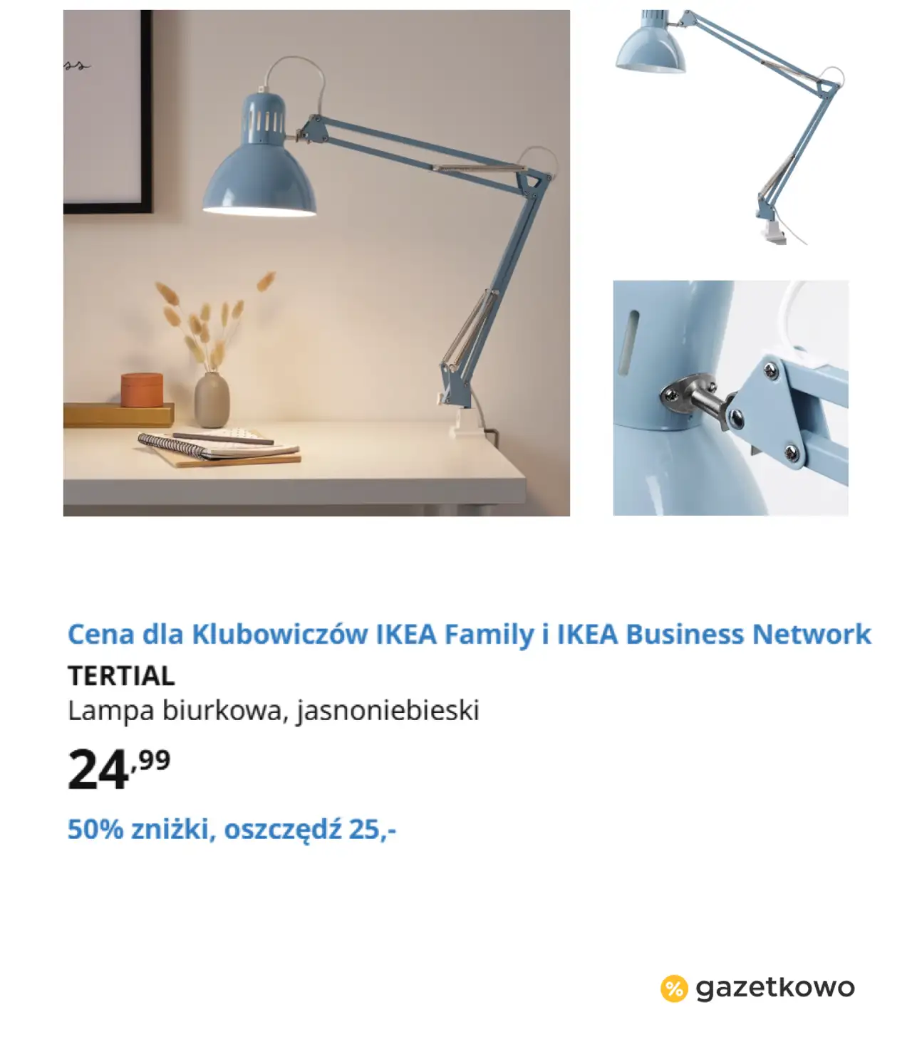 Lampa biurkowa IKEA TERTIAL, jasnoniebieski