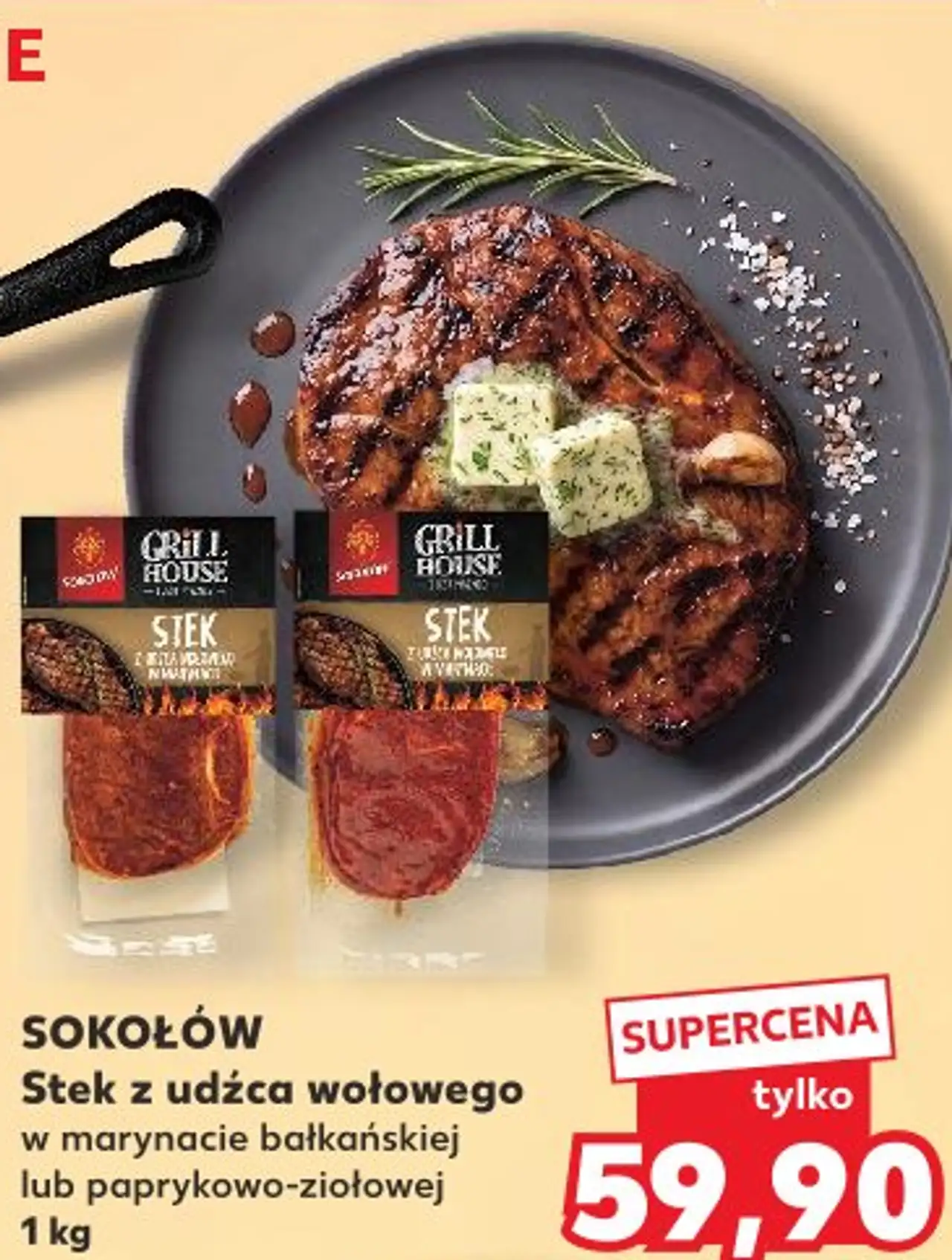 Sokołów Stek z udźca wołowego w marynacie bałkańskiej lub paprykowo-ziołowej Grill House
