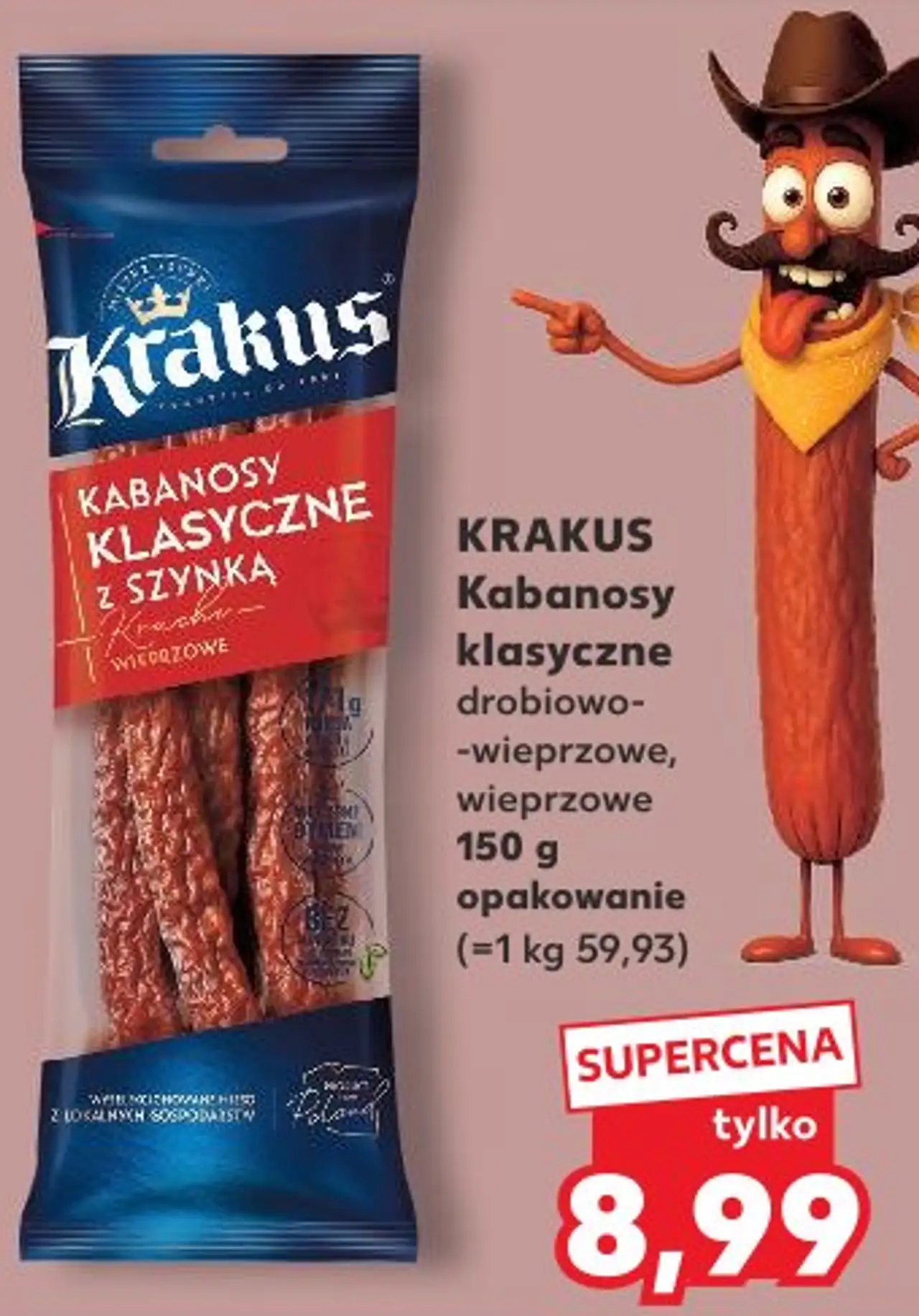 Krakus Kabanosy klasyczne drobiowo-wieprzowe, wieprzowe