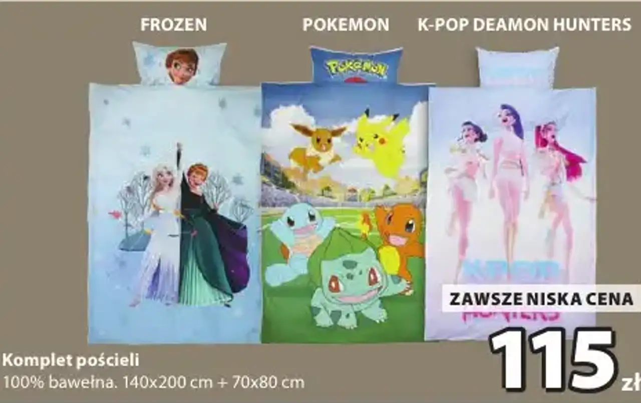 Komplet pościeli dziecięcej (Frozen, Pokemon, Demon Slayer) 140x200 cm