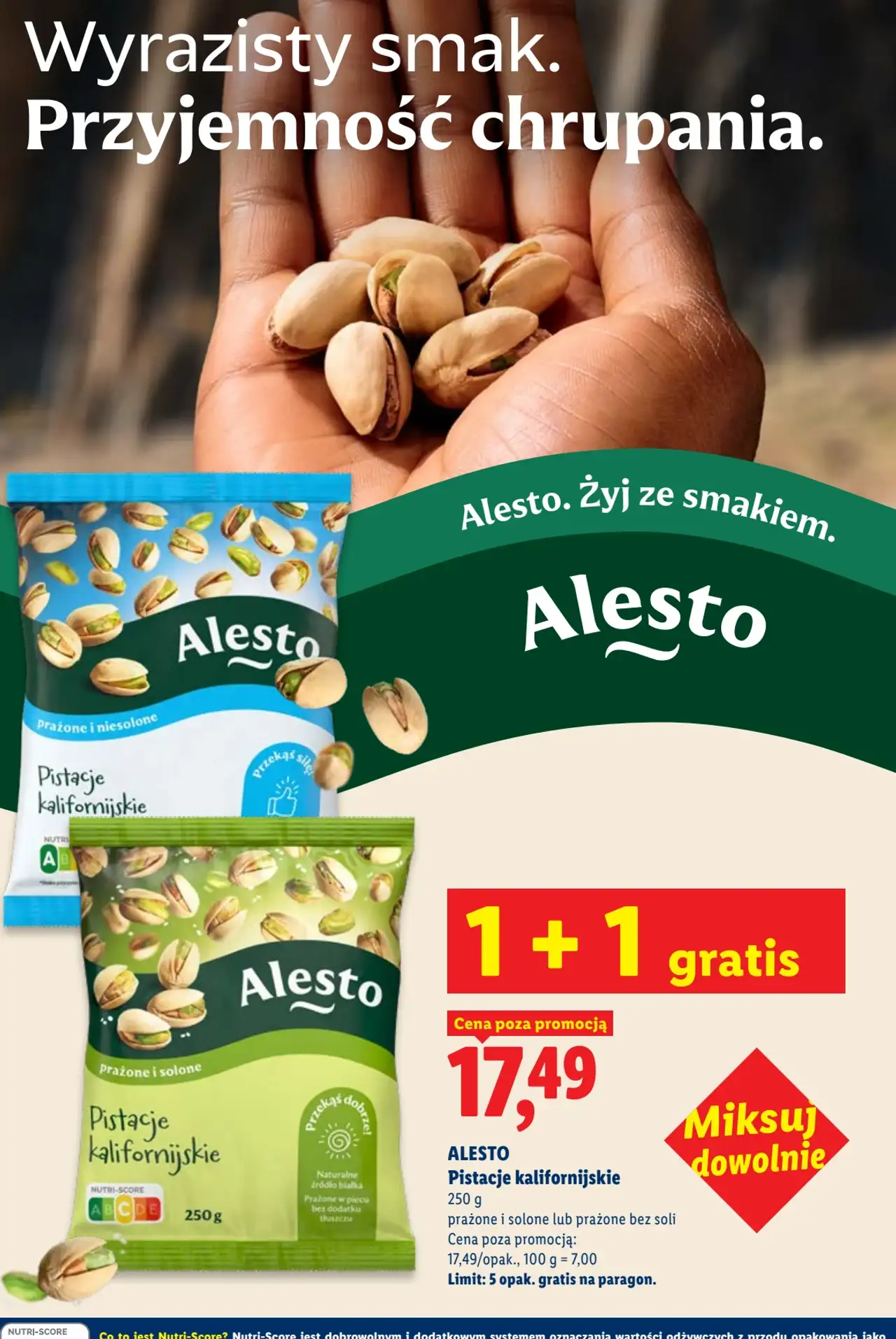 Alesto Pistacje kalifornijskie (prażone i solone lub prażone bez soli)