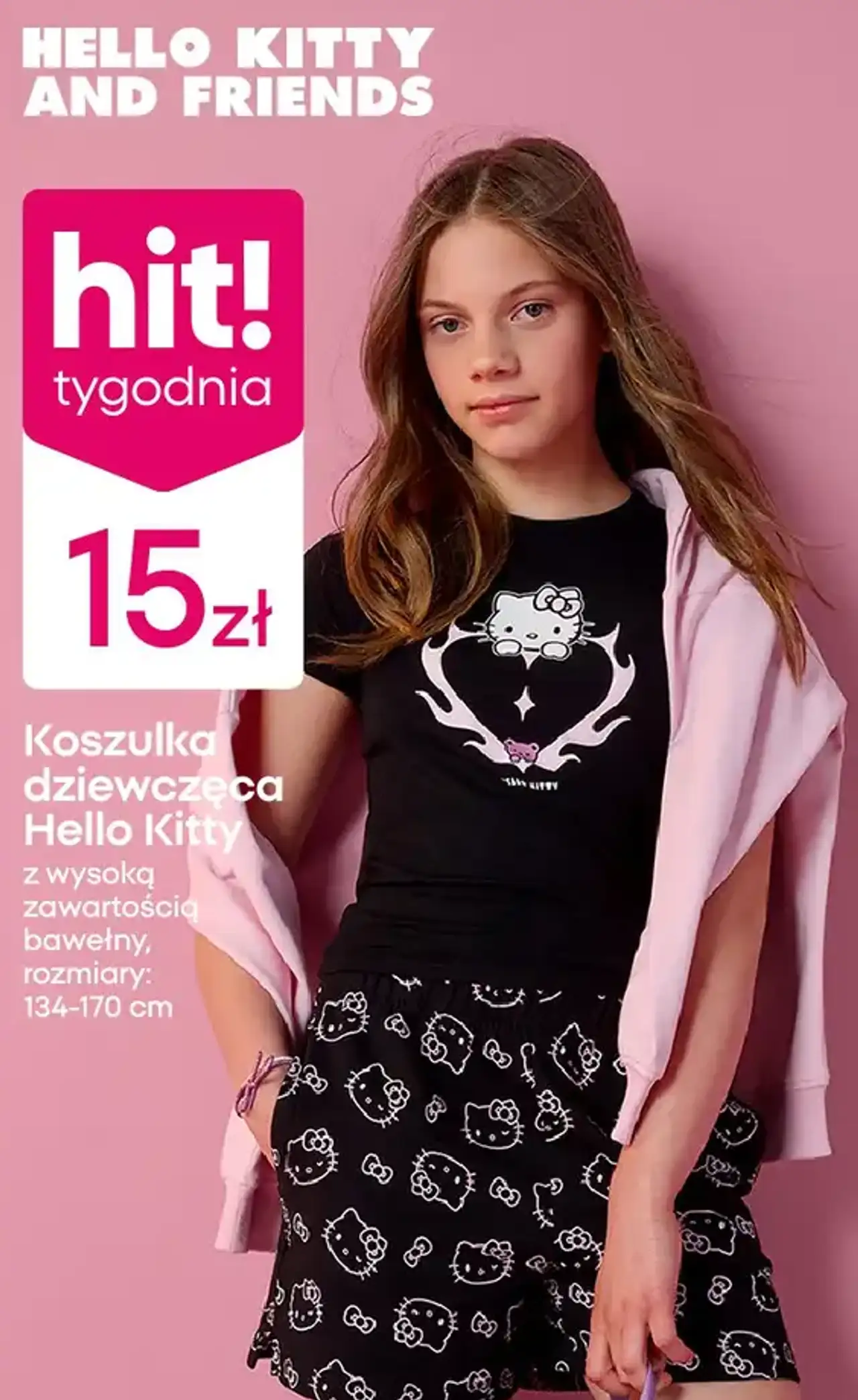 Koszulka dziewczęca Hello Kitty z wysoką zawartością bawełny