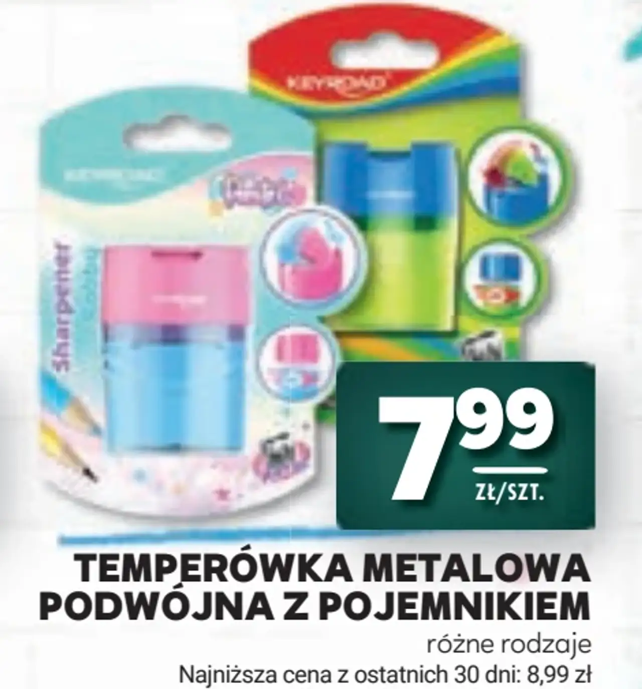 Temperówka metalowa podwójna z pojemnikiem Keyroad