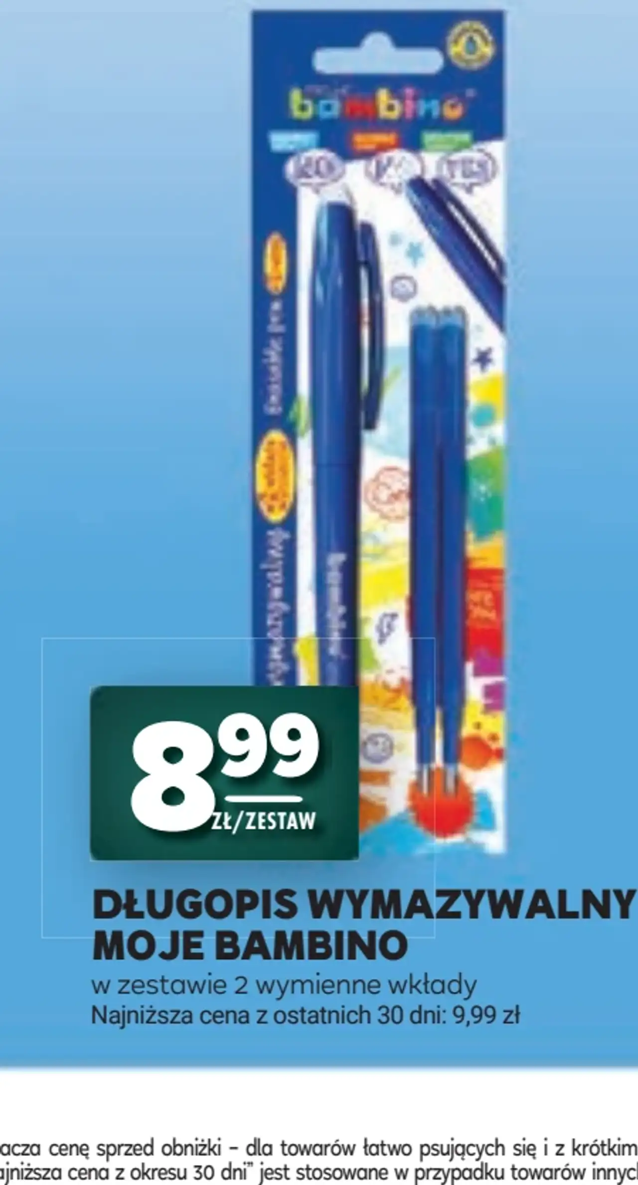 Długopis wymazywalny Moje Bambino w zestawie z dwoma wymiennymi wkładami