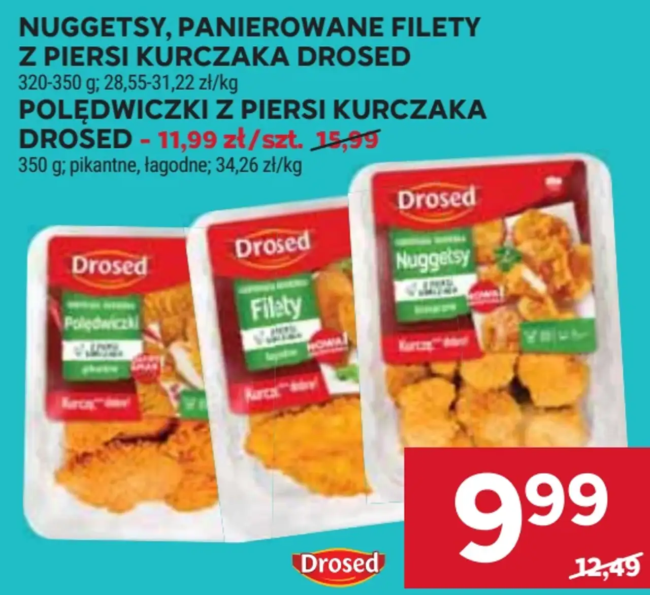 Nuggetsy, panierowane filety z piersi kurczaka Drosed