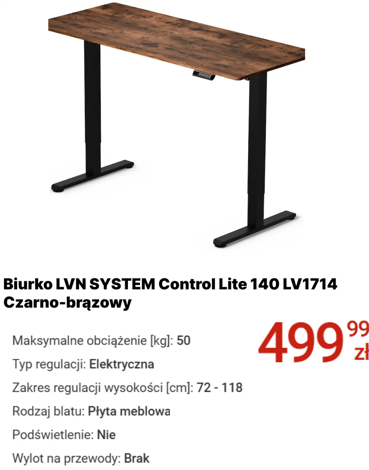 Biurko LVN SYSTEM Control Lite 140 LV1714 Czarno-brązowy