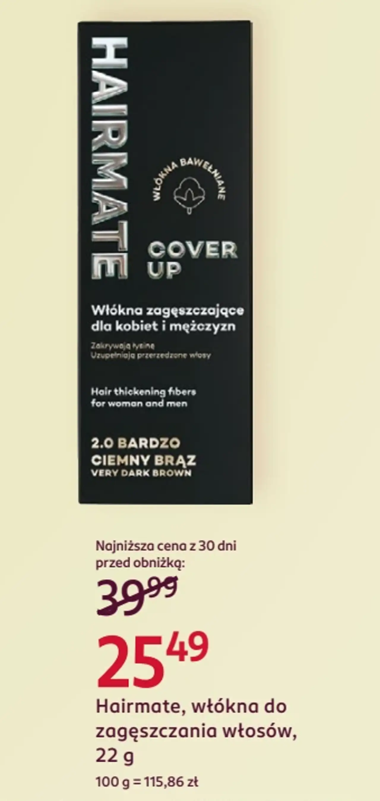 Hairmate, włókna do zagęszczania włosów, 22 g