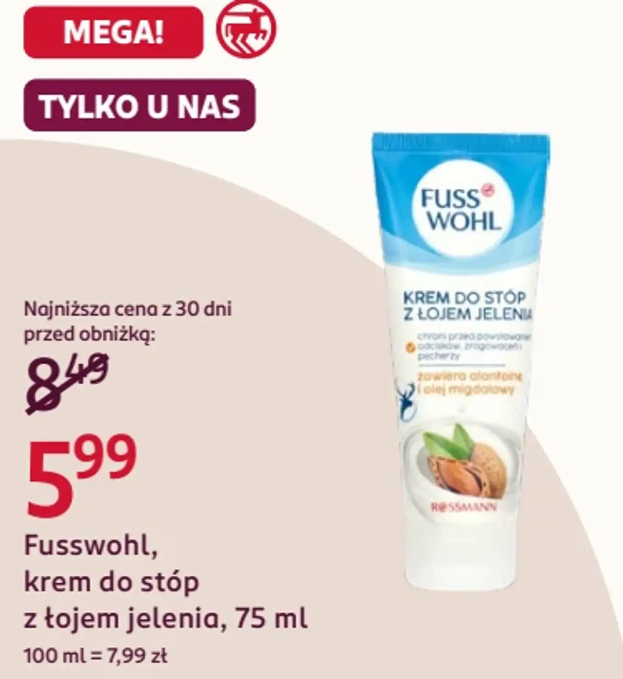 Fusswohl, krem do stóp z łojem jelenia, 75 ml