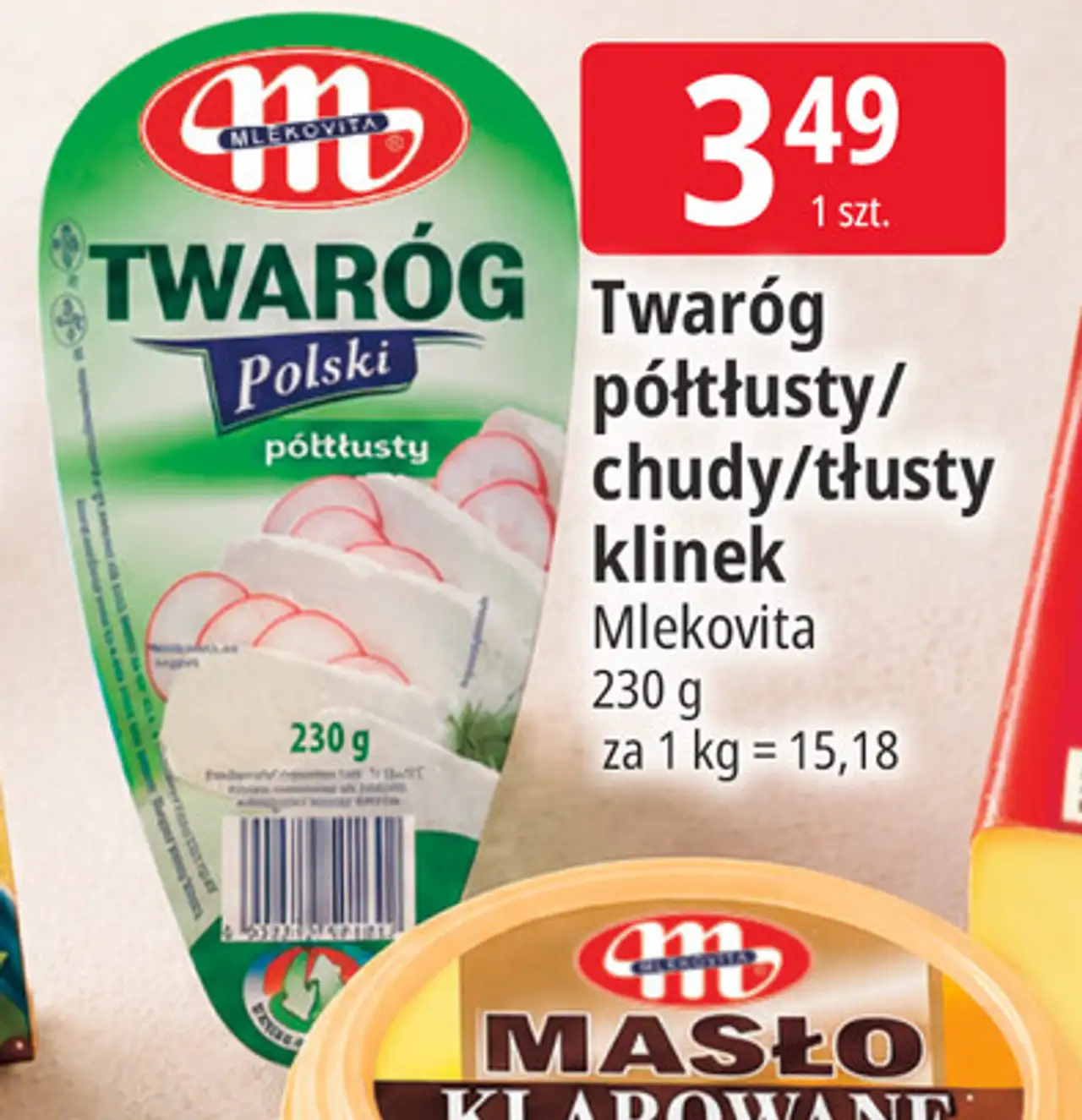 Twaróg półtłusty/chudy/tłusty klinek Mlekovita