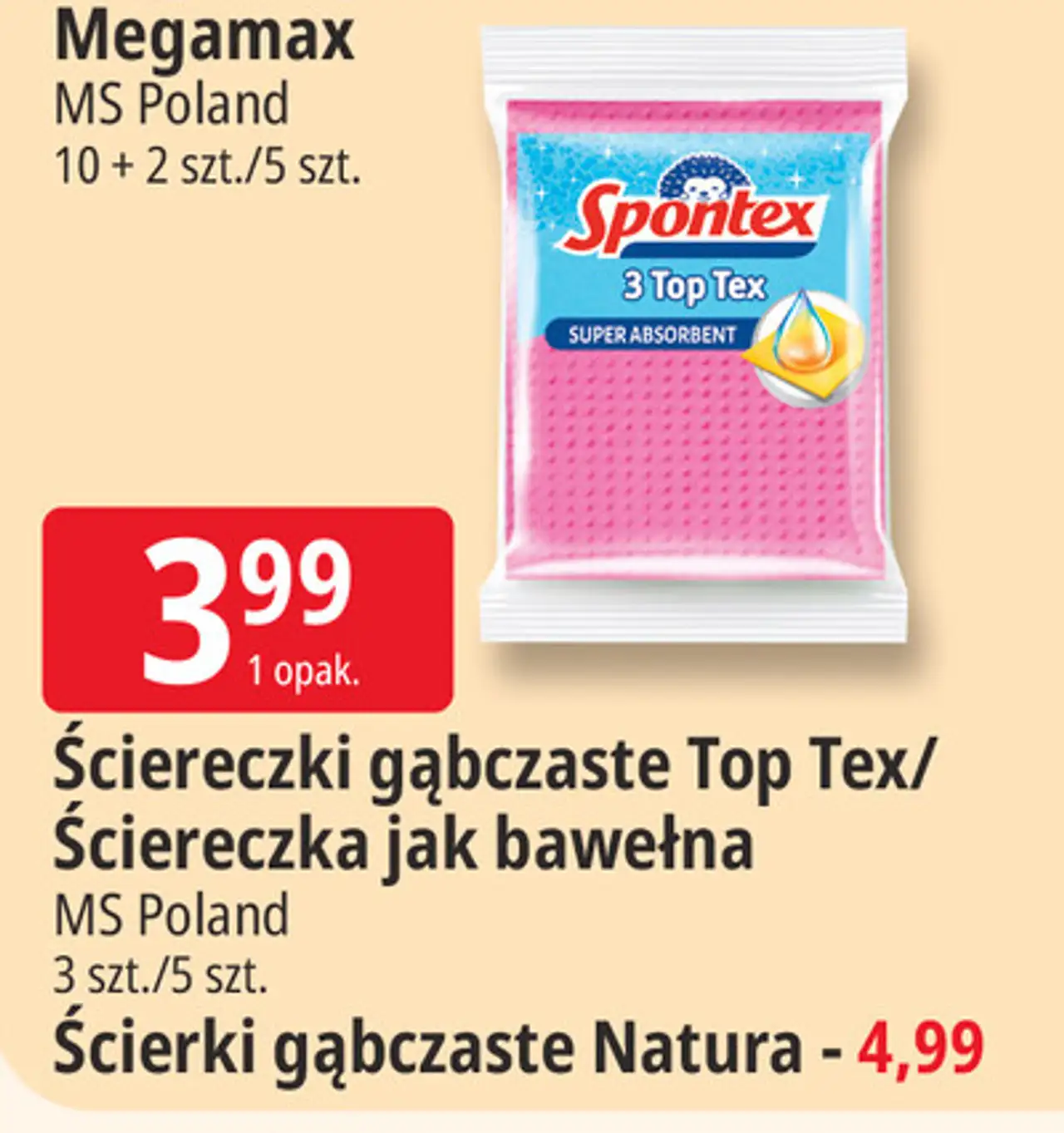 Ściereczki gąbczaste Top Tex/Ściereczka jak bawełna Spontex
