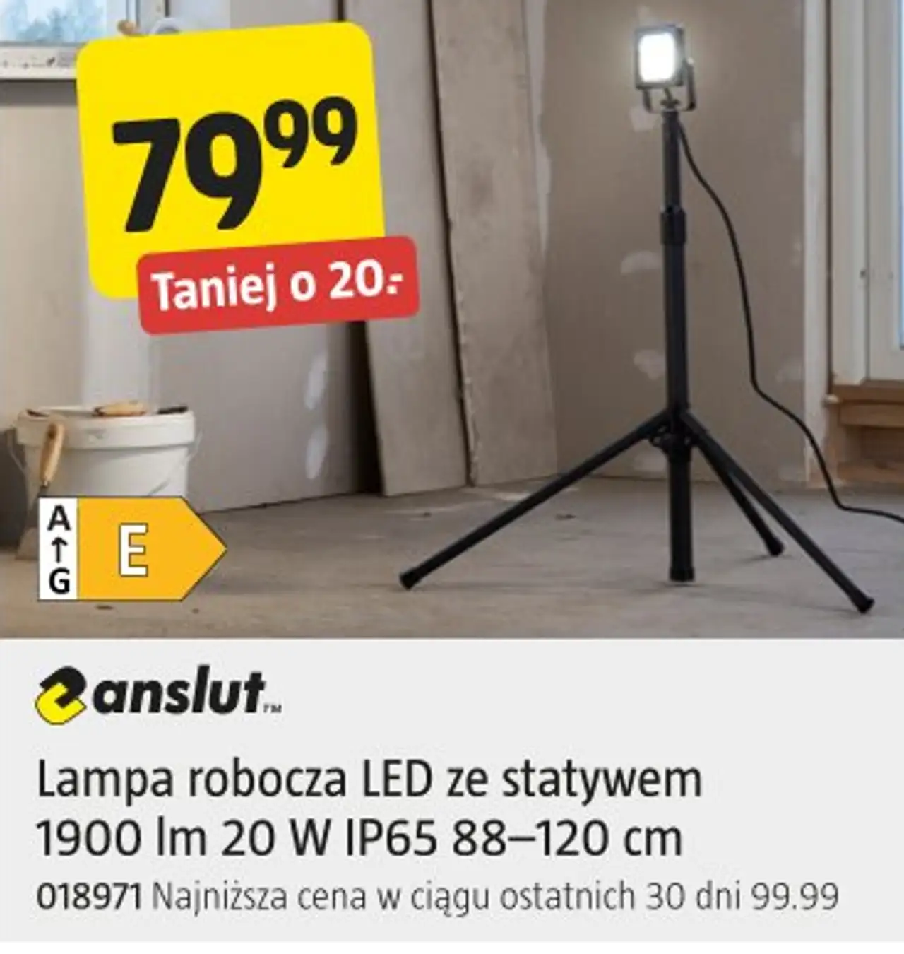 anslut Lampa robocza LED ze statywem 1900 lm 20 W IP65 88-120 cm