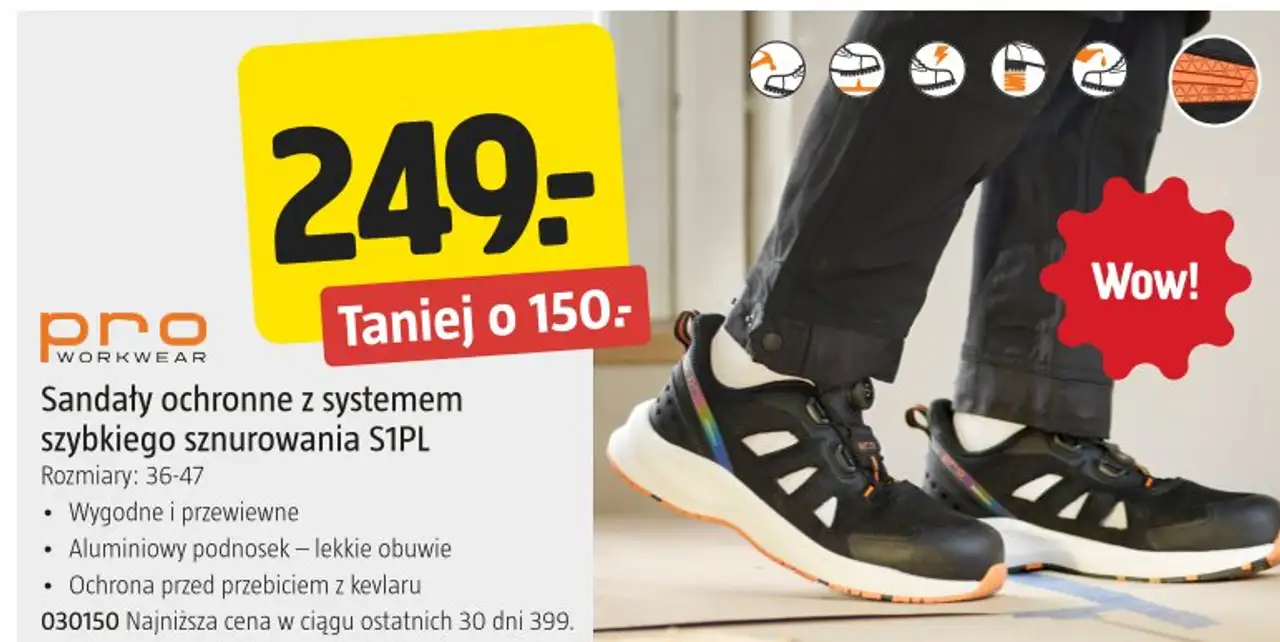 Sandały ochronne z systemem szybkiego sznurowania S1PL Pro Workwear