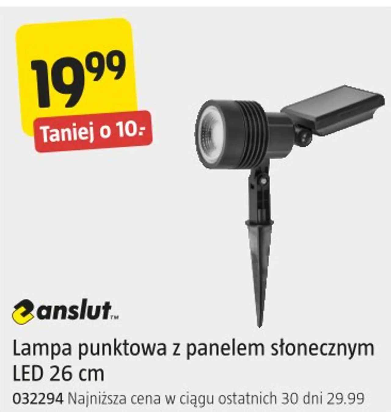 Lampa punktowa z panelem słonecznym LED 26 cm anslut