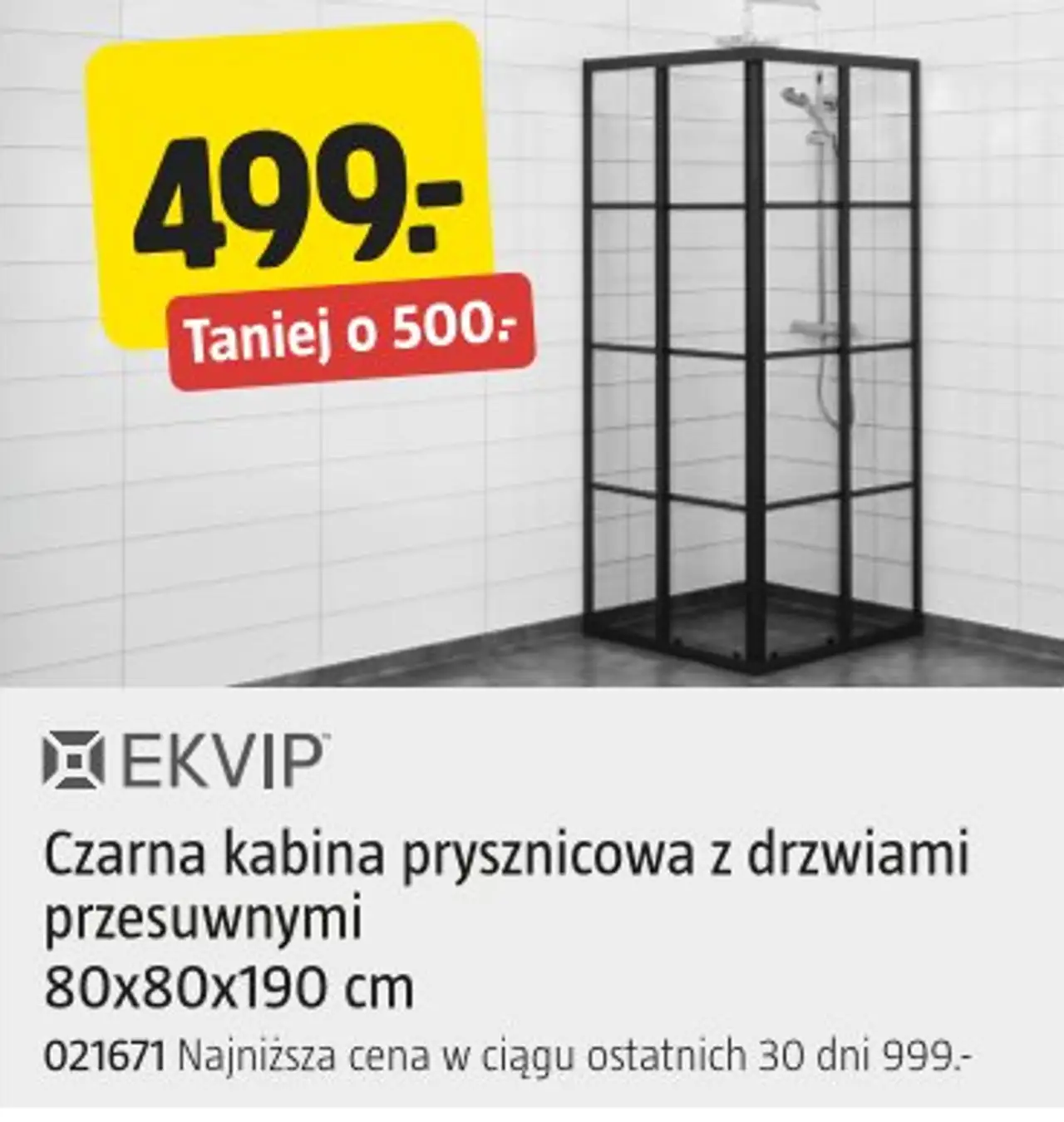 Czarna kabina prysznicowa z drzwiami przesuwnymi 80x80x190 cm Ekvip
