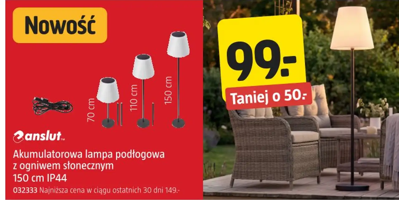 Anslut Akumulatorowa lampa podłogowa z ogniwem słonecznym 150 cm IP44