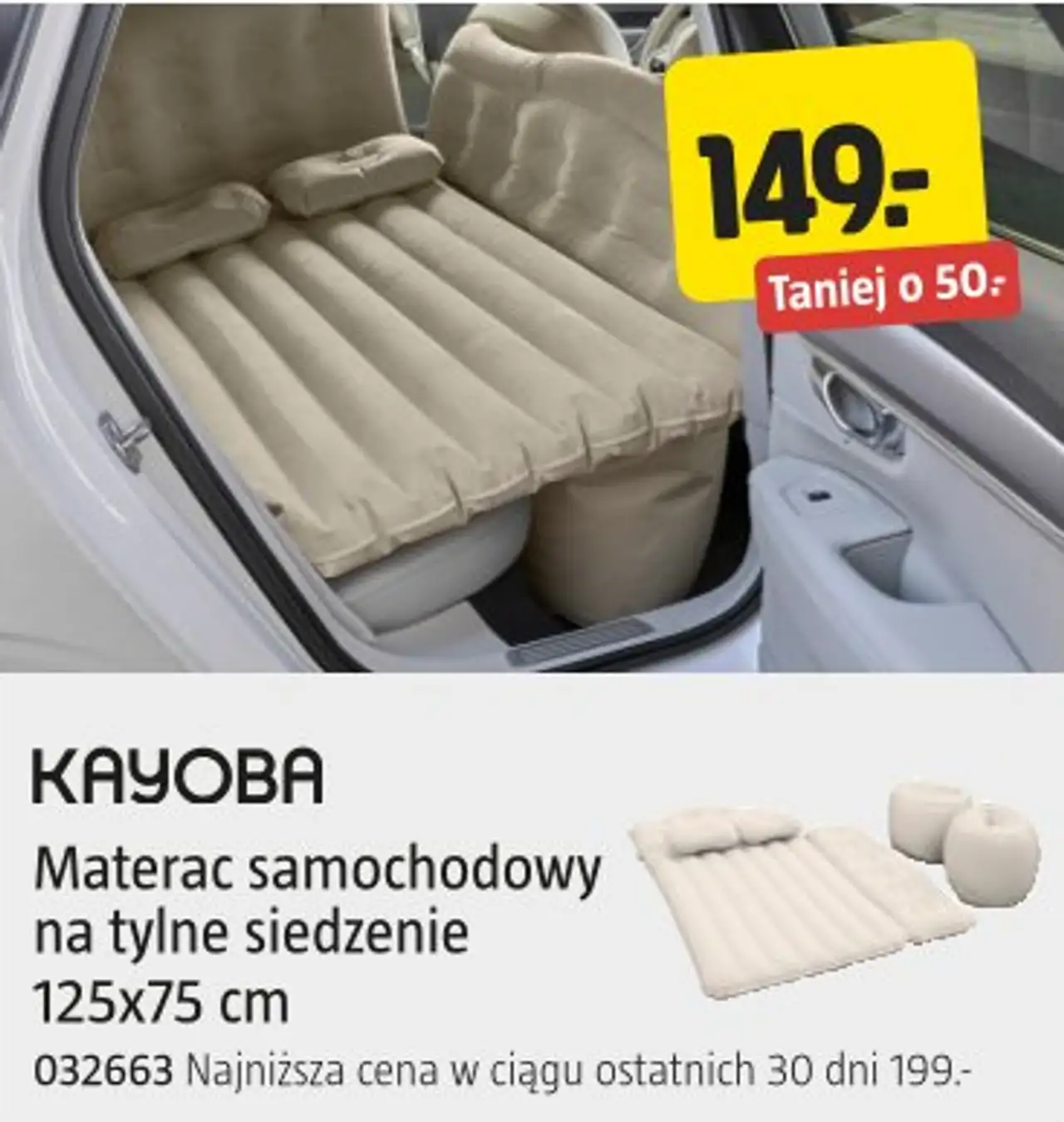 KAYOBA Materac samochodowy na tylne siedzenie 125x75 cm