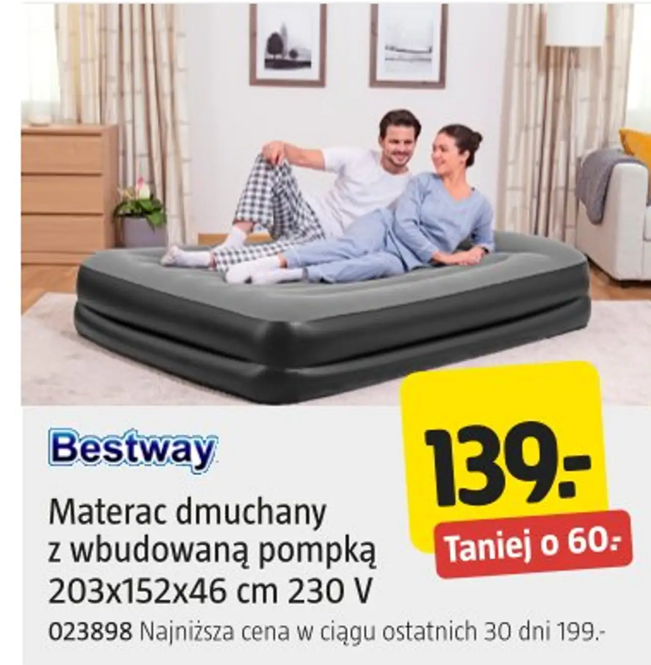 Bestway Materac dmuchany z wbudowaną pompką 203x152x46 cm 230 V