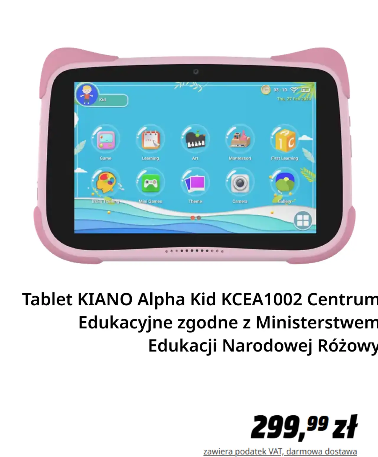 Tablet KIANO Alpha Kid KCEA1002 Centrum Edukacyjne zgodne z Ministerstwem Edukacji Narodowej Różowy