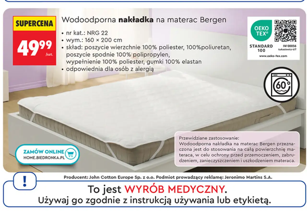 Wodoodporna nakładka na materac Bergen Smukee