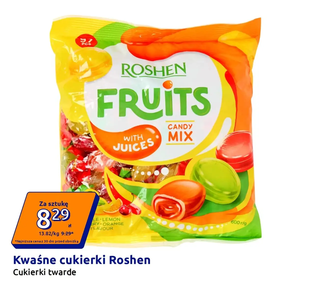 Kwaśne cukierki Roshen Fruits Cukierki twarde