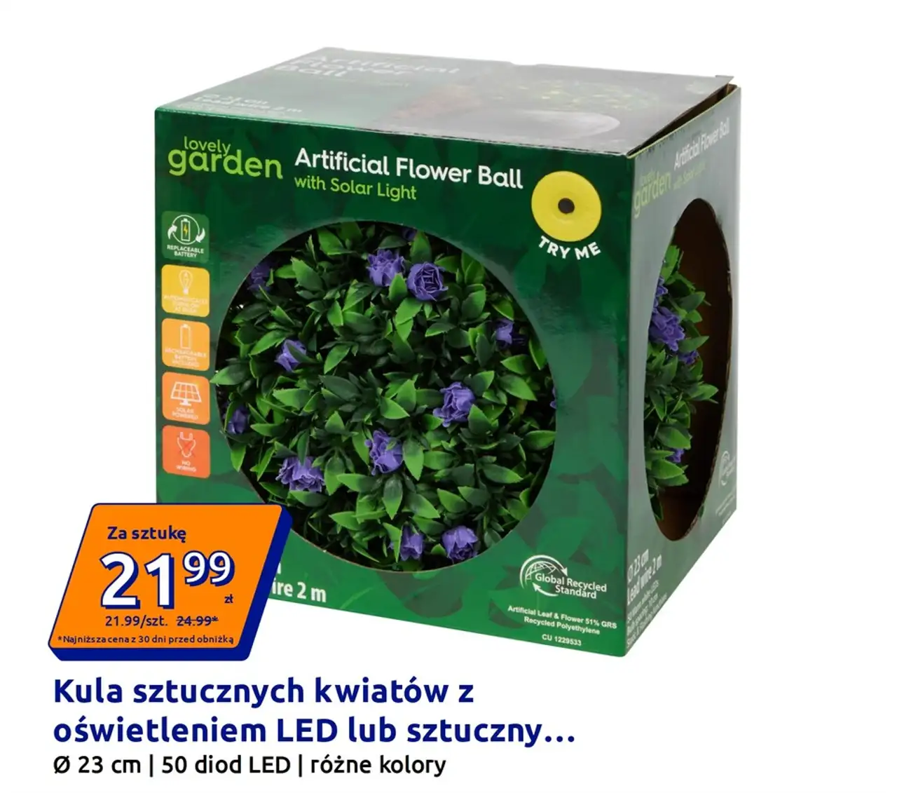 Lovely Garden Kula sztucznych kwiatów z oświetleniem LED