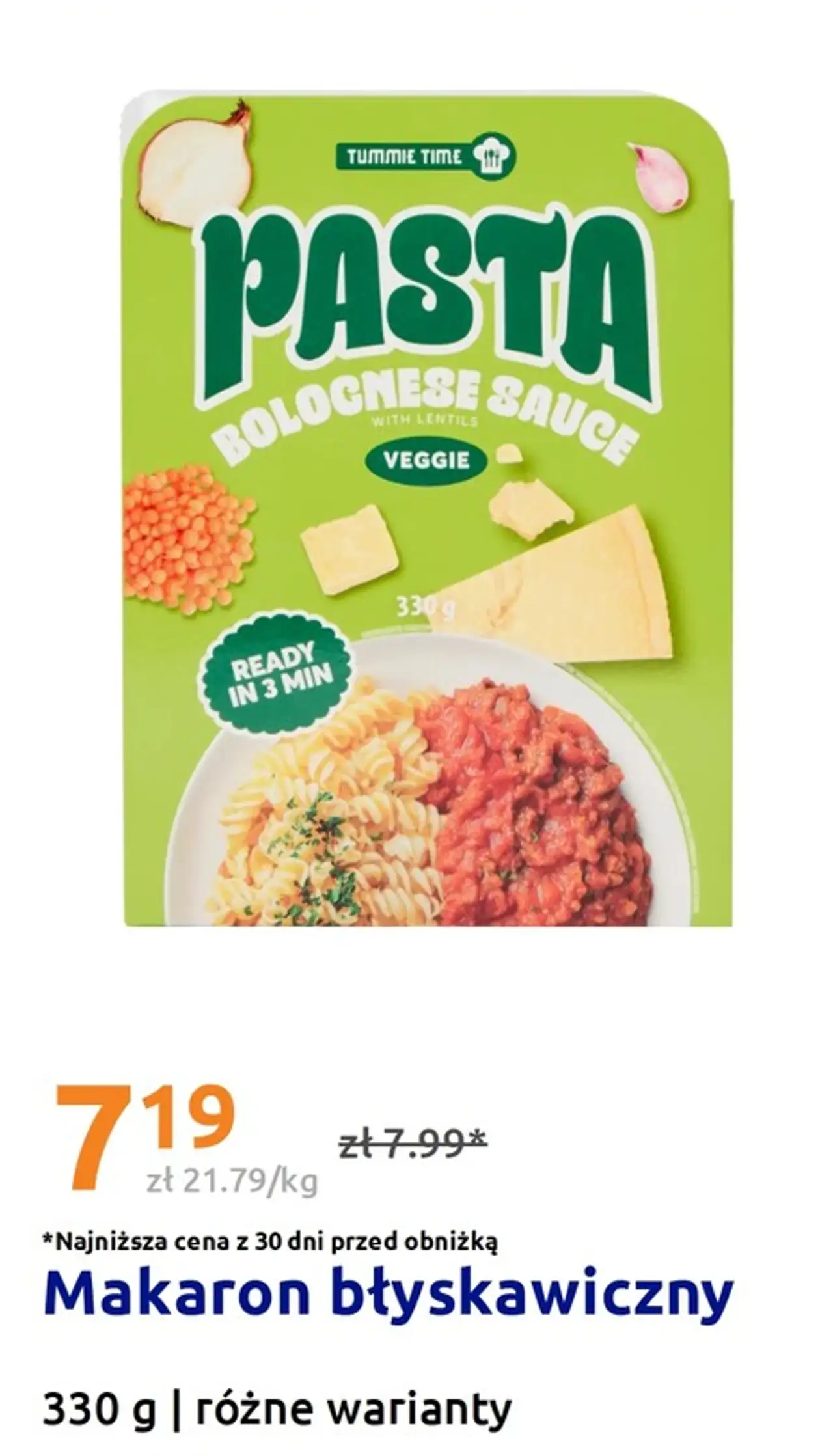 Makaron błyskawiczny Tummie Time Pasta Bolognese Sauce Veggie