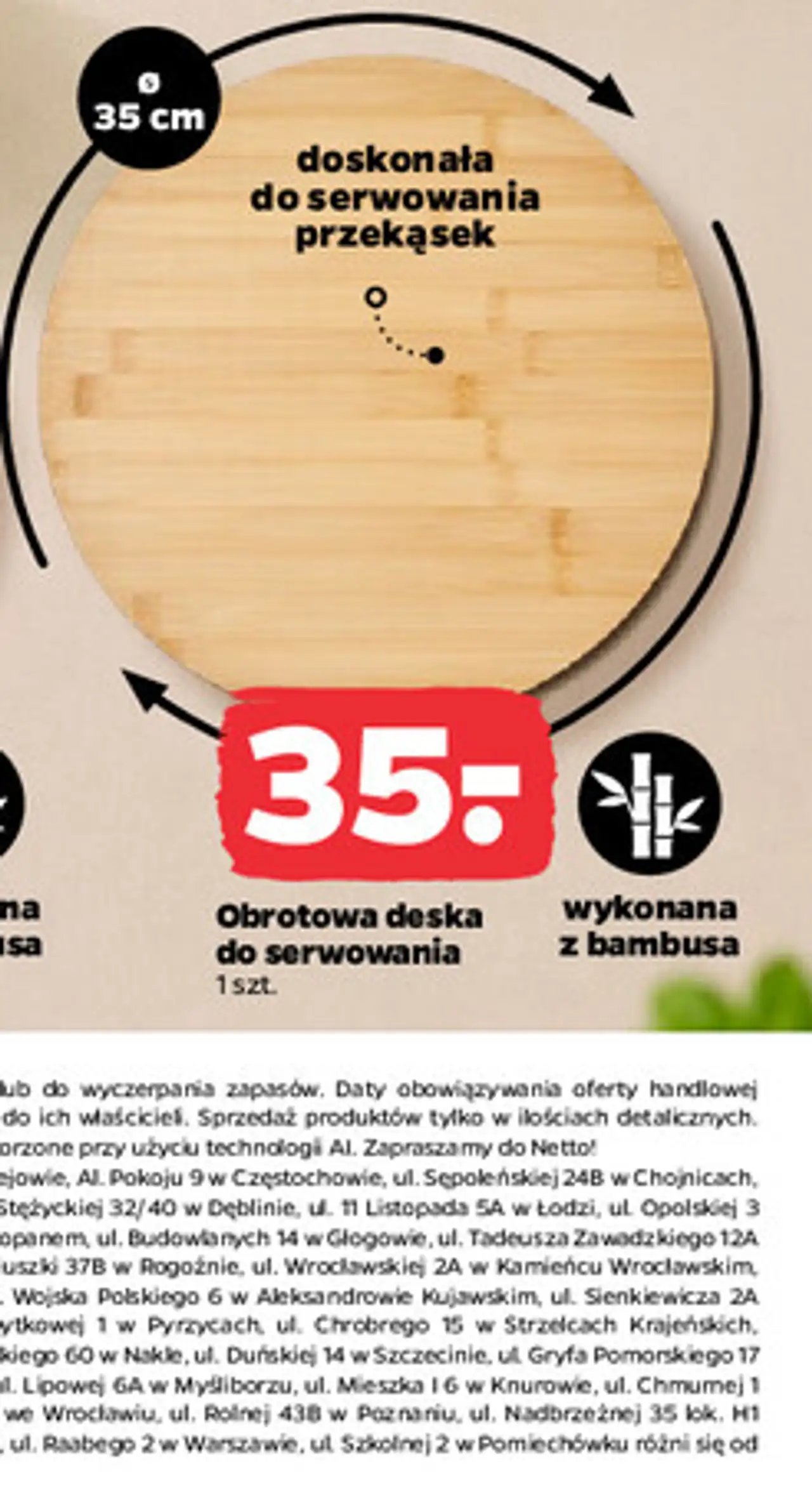 Obrotowa deska do serwowania bambusowa 35 cm