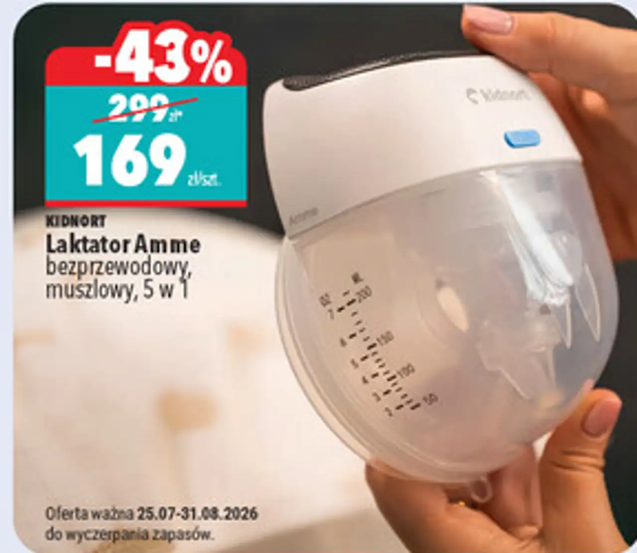 Laktator Amme bezprzewodowy, muszlowy, 5 w 1 Kidnort