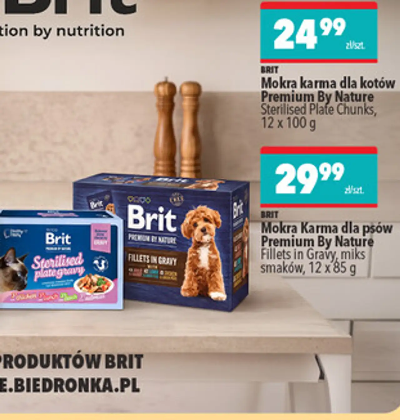 Mokra karma dla kotów Premium By Nature Brit sterilised plate chunks