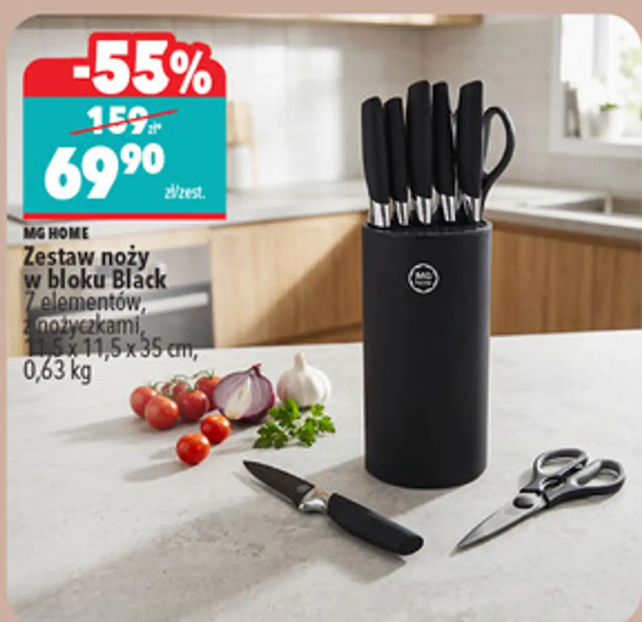 MG Home Zestaw noży w bloku Black 7 elementów