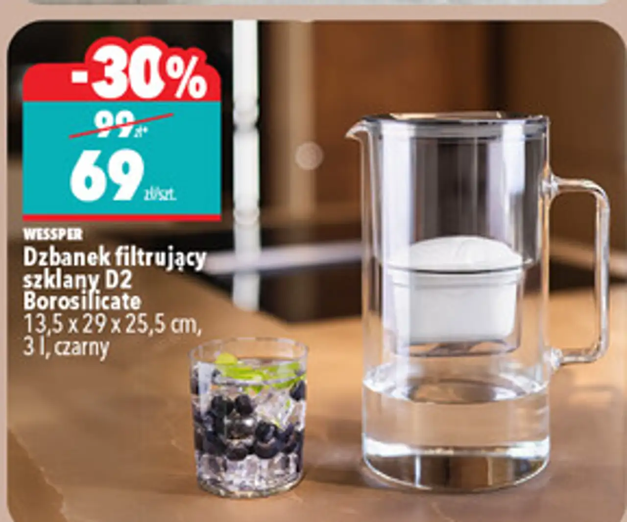 Wessper Dzbanek filtrujący szklany D2 Borosilicate