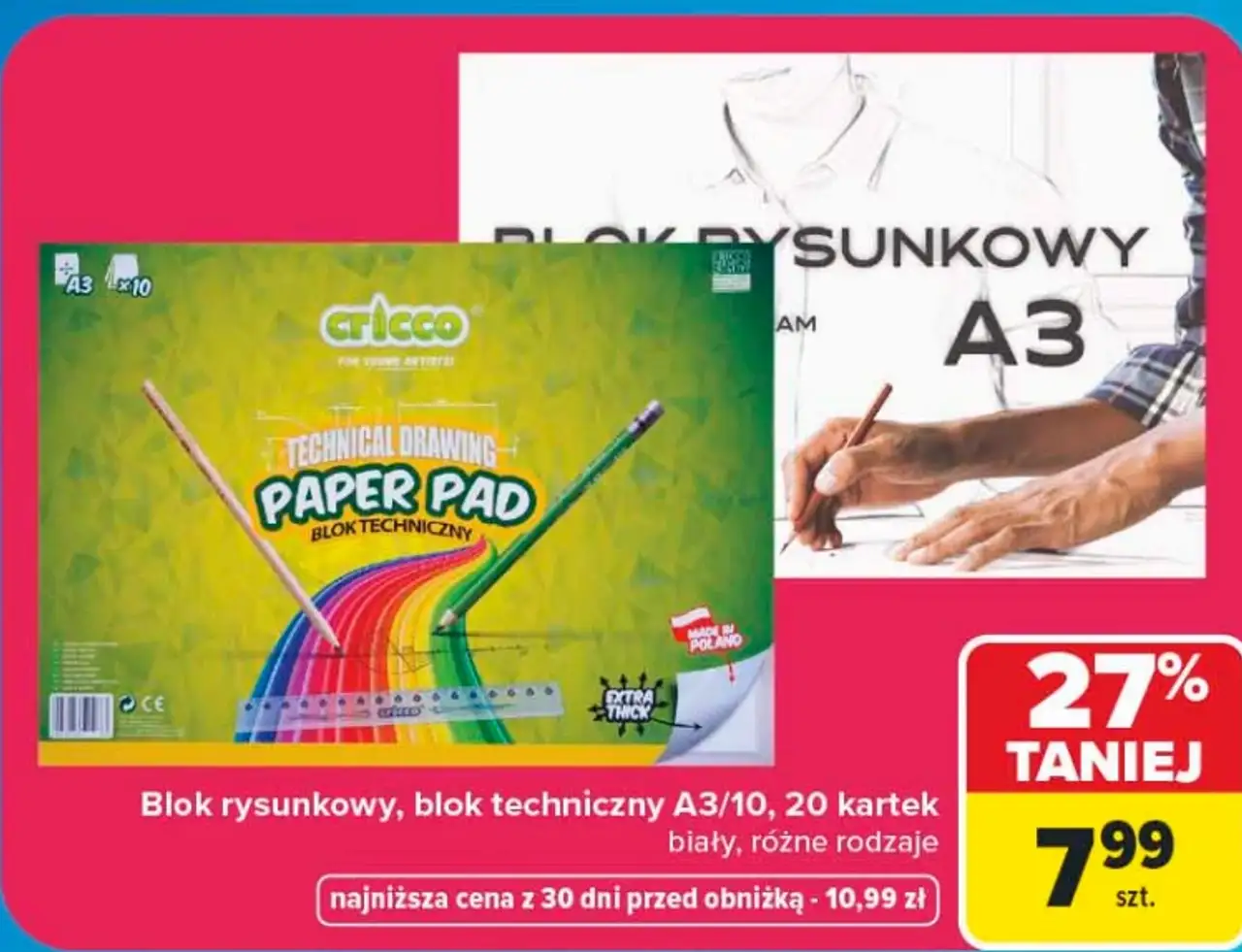 Blok rysunkowy lub techniczny A3 Cricco