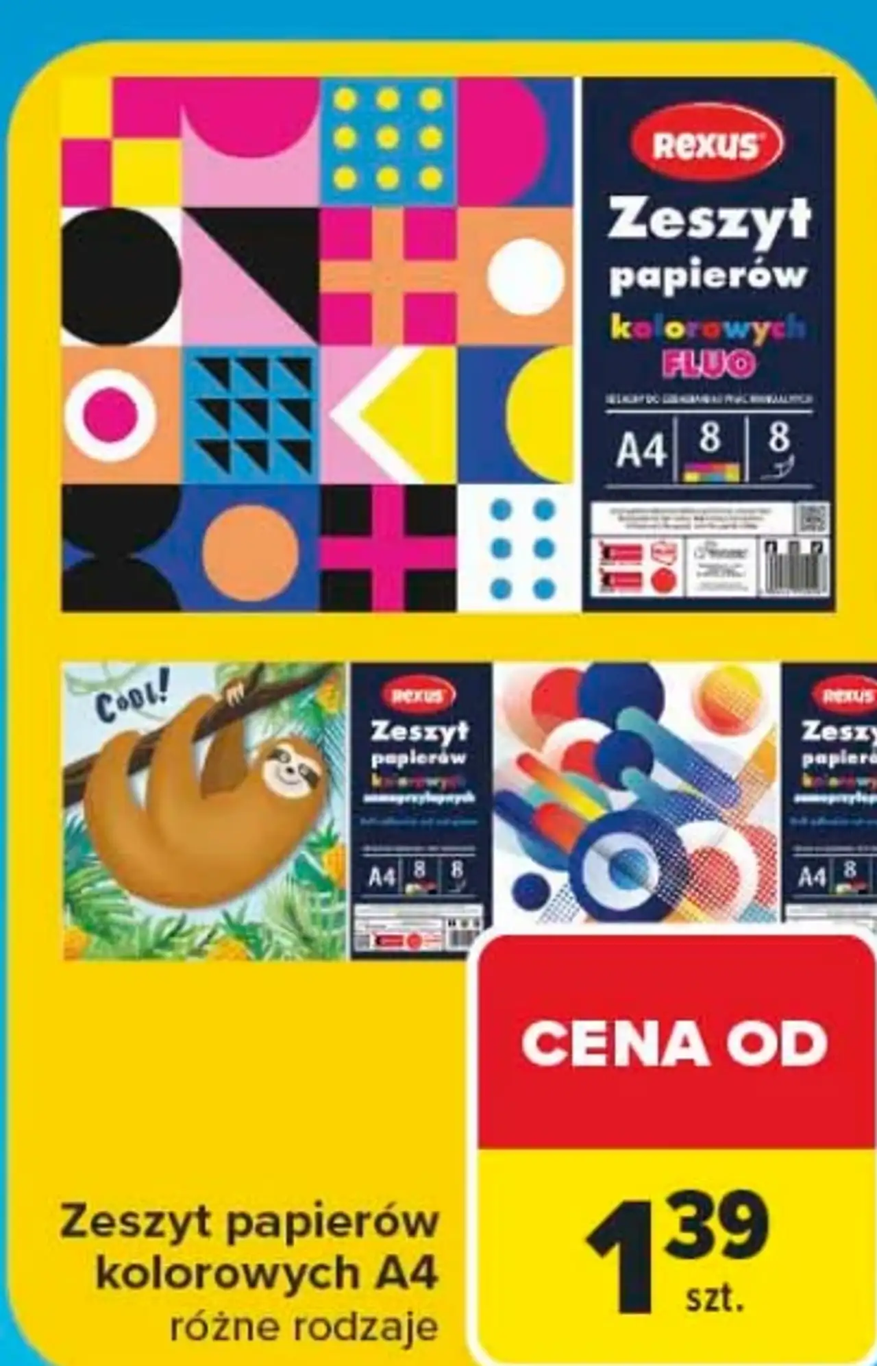 Zeszyt papierów kolorowych A4 Rexus