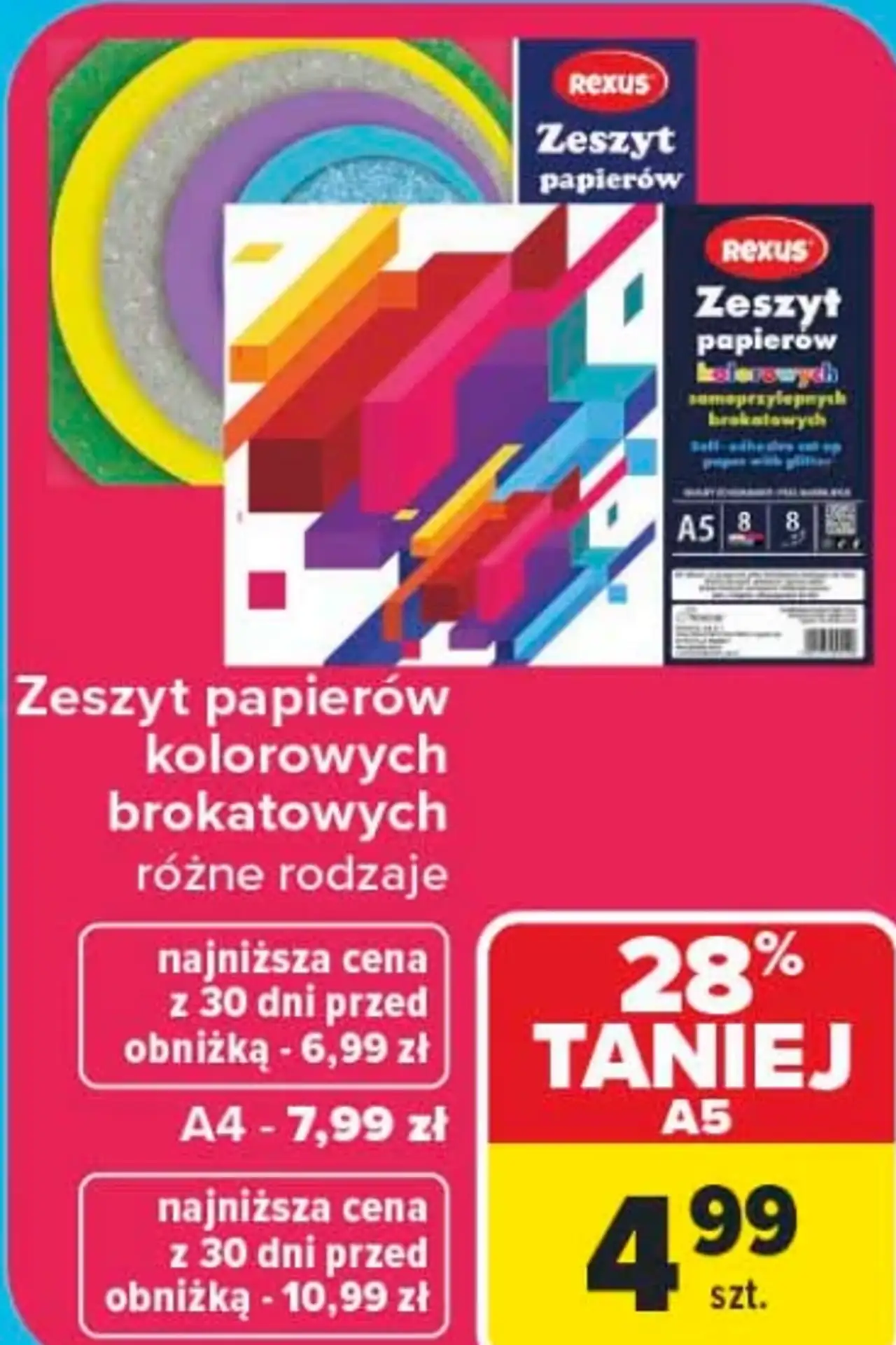 Zeszyt papierów kolorowych brokatowych Rexus A5