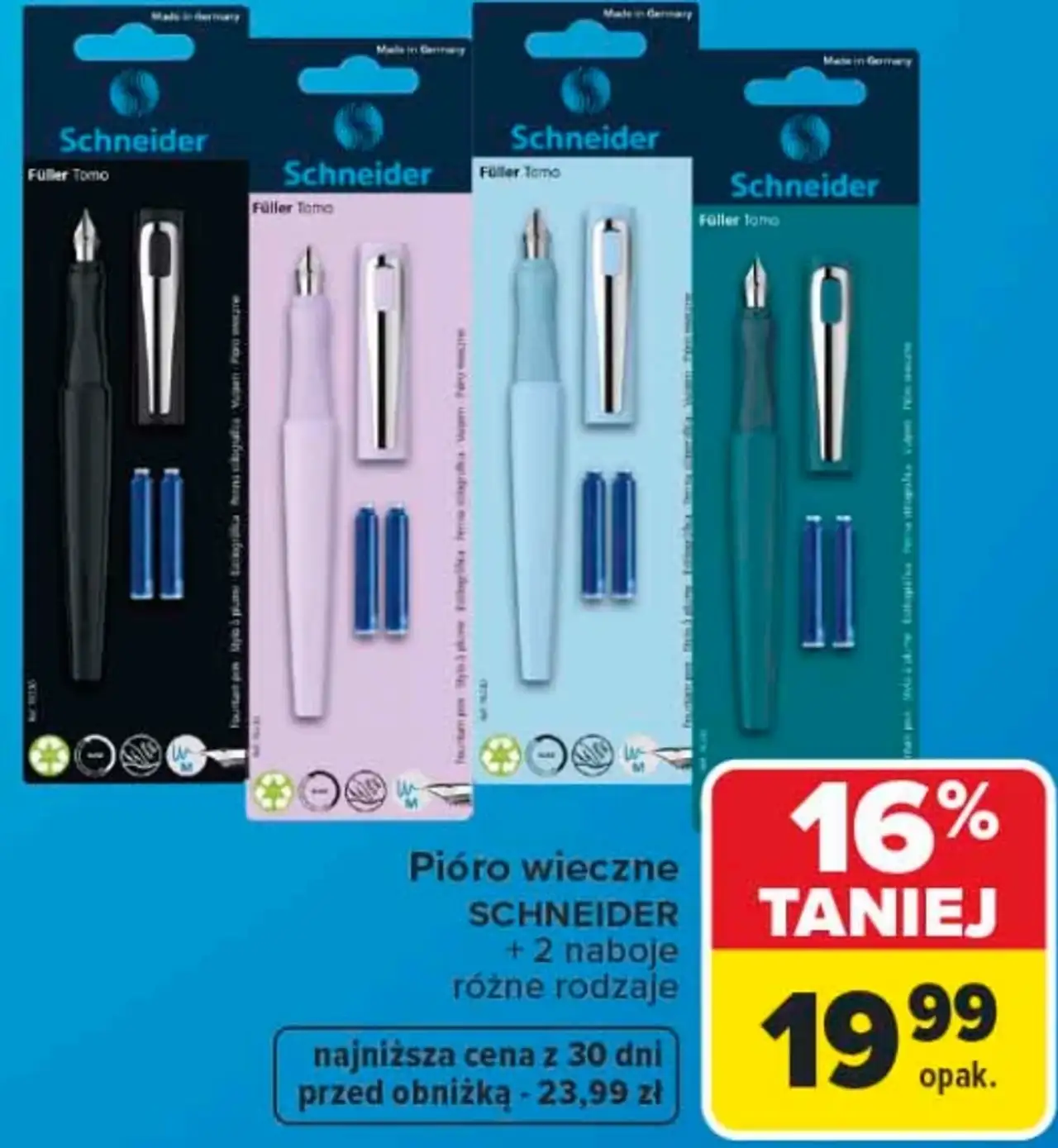 Pióro wieczne Schneider + 2 naboje, różne rodzaje