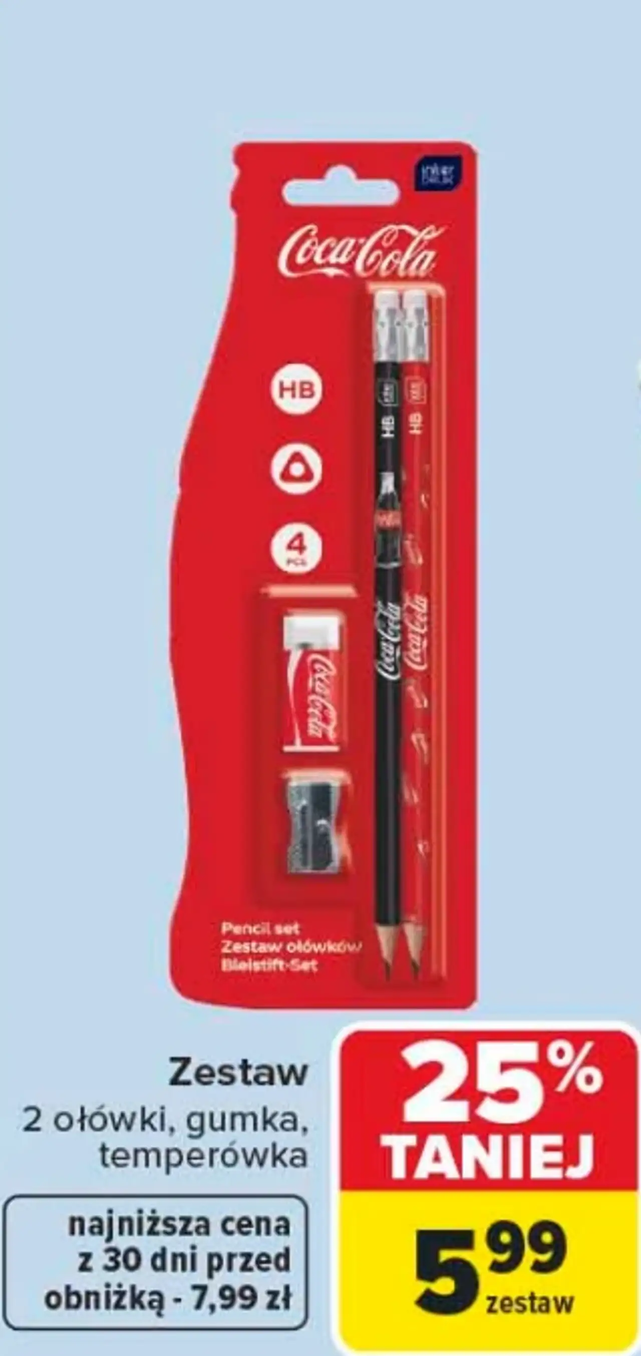 Zestaw Coca-Cola 2 ołówki, gumka, temperówka