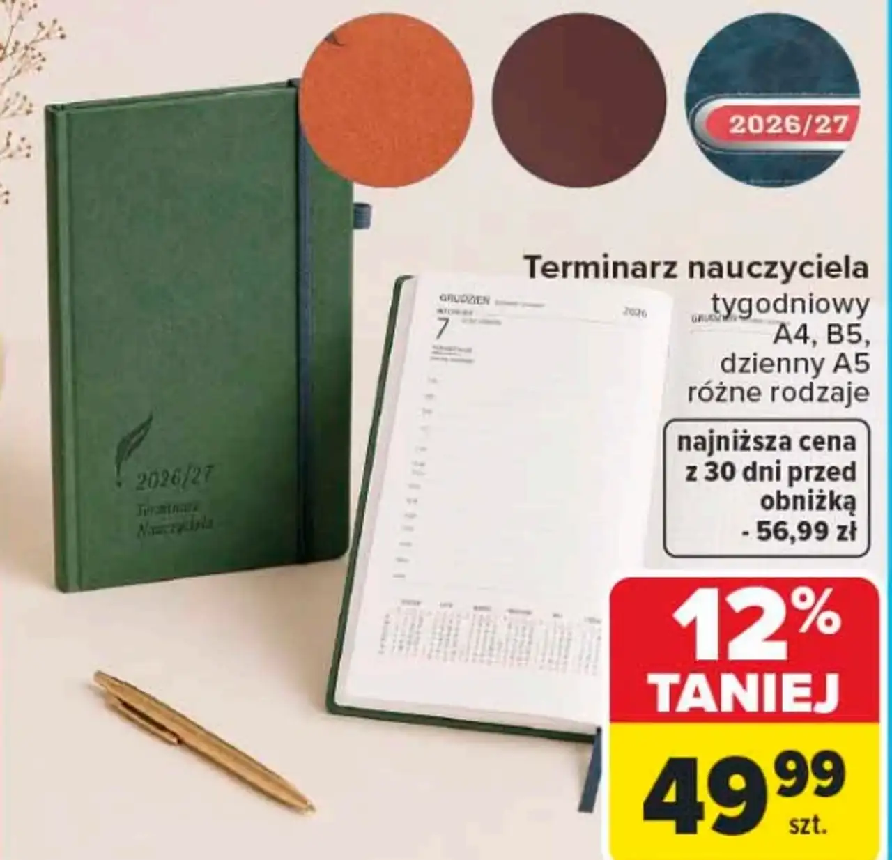 Terminarz nauczyciela tygodniowy A4, B5, dzienny A5 różne rodzaje
