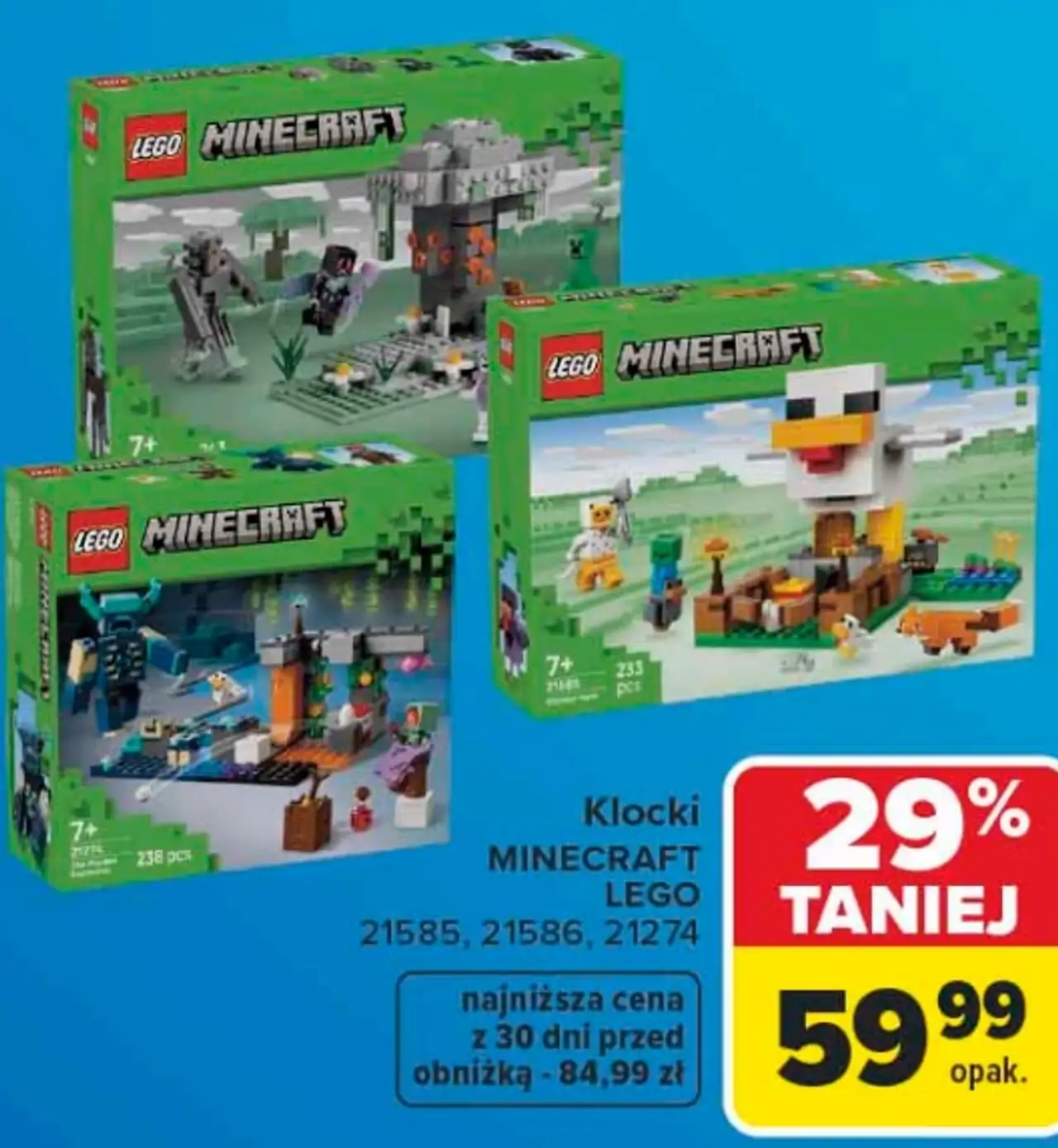 Klocki LEGO Minecraft (21585, 21586, 21274)