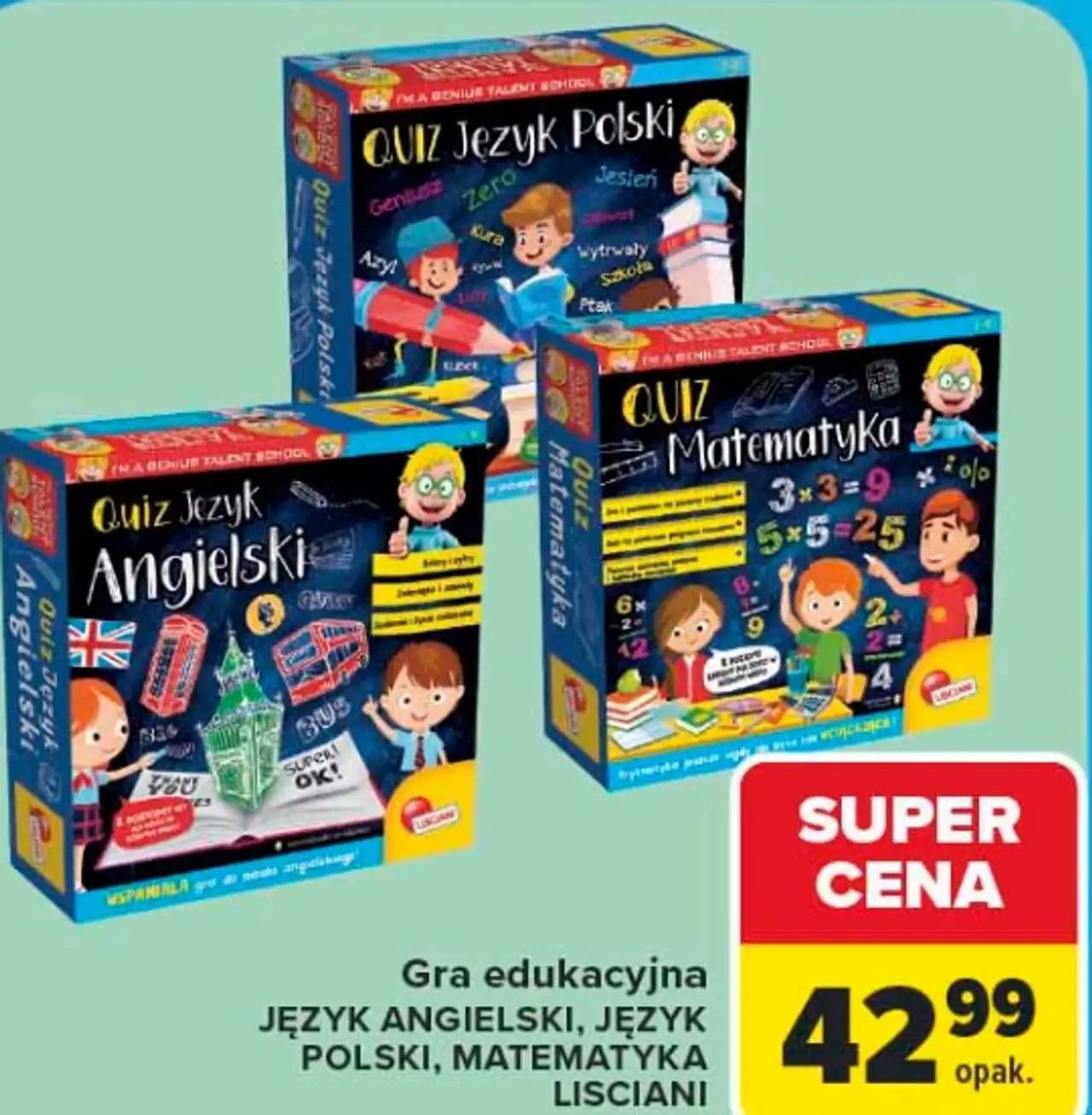 Gra edukacyjna JĘZYK ANGIELSKI, JĘZYK POLSKI, MATEMATYKA LISCIANI
