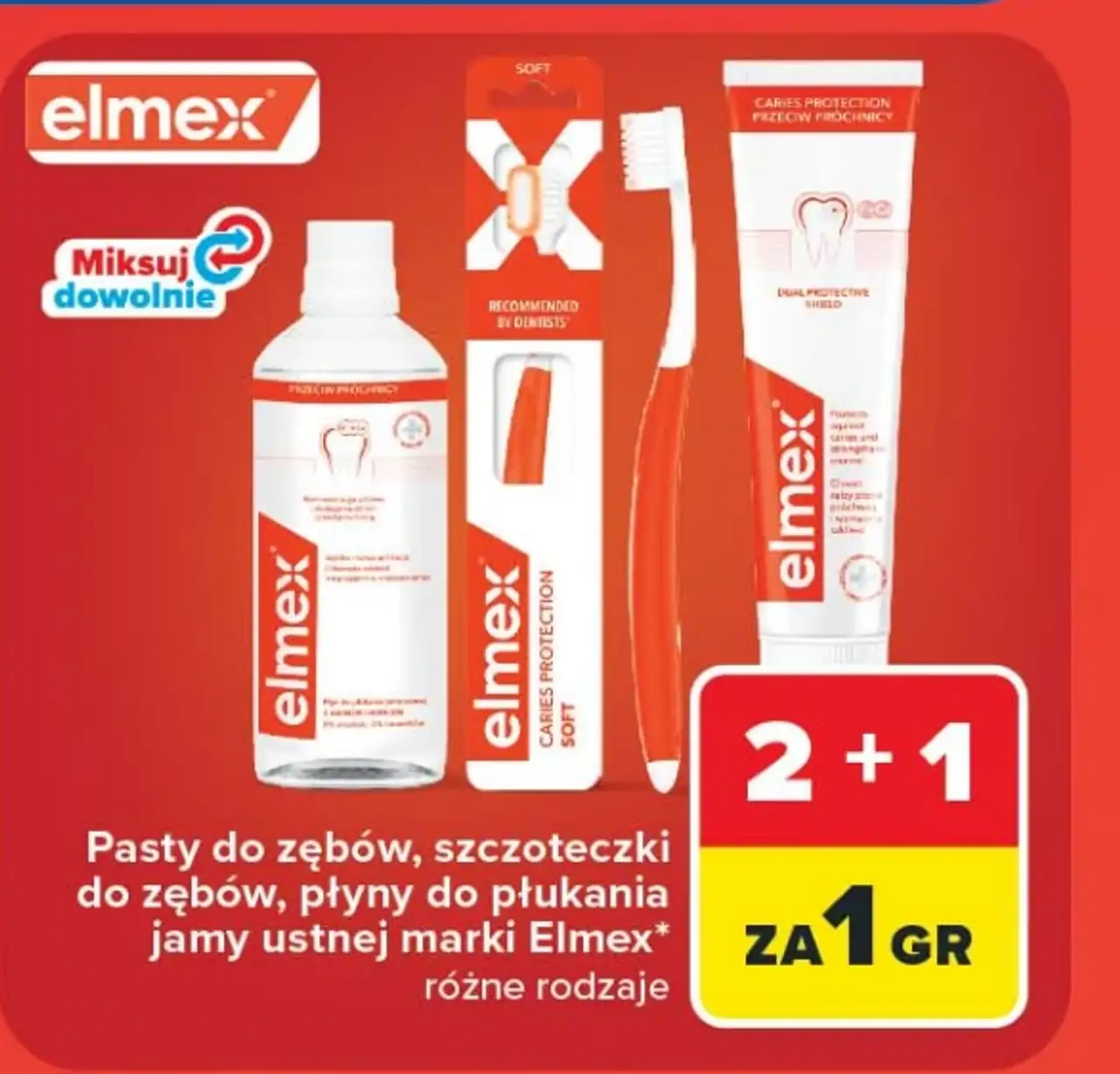 Pasty do zębów, szczoteczki do zębów, płyny do płukania jamy ustnej marki Elmex