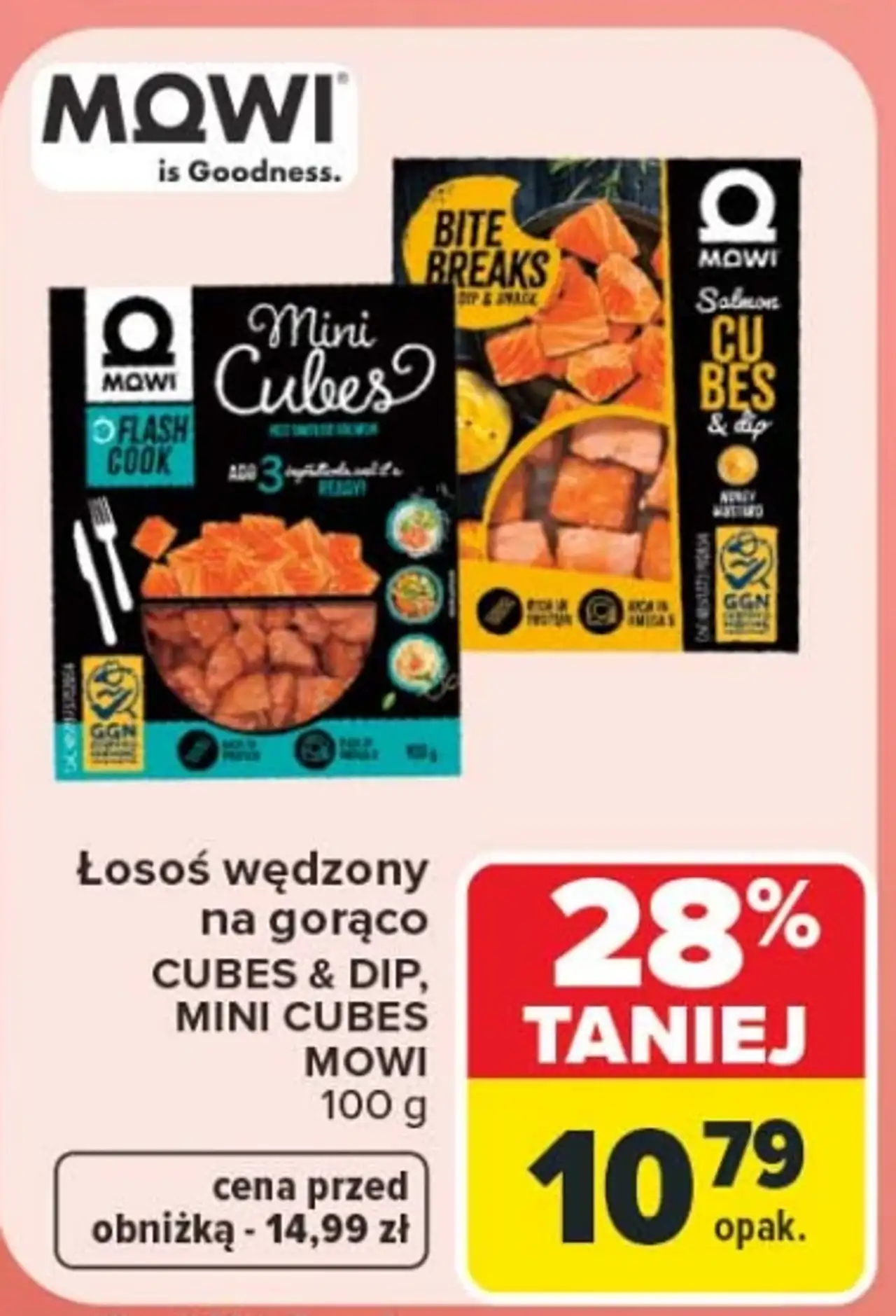 Łosoś wędzony na gorąco Cubes & Dip, Mini Cubes Mowi